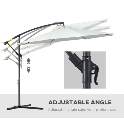 9.7ft Offset Patio UmbrellaCantilever Parasol with Crank Handle, 8 Ribs and Cross Base for Outdoor, Sun Shade, Cream Cantilever Umbrellas   at Gallery Canada