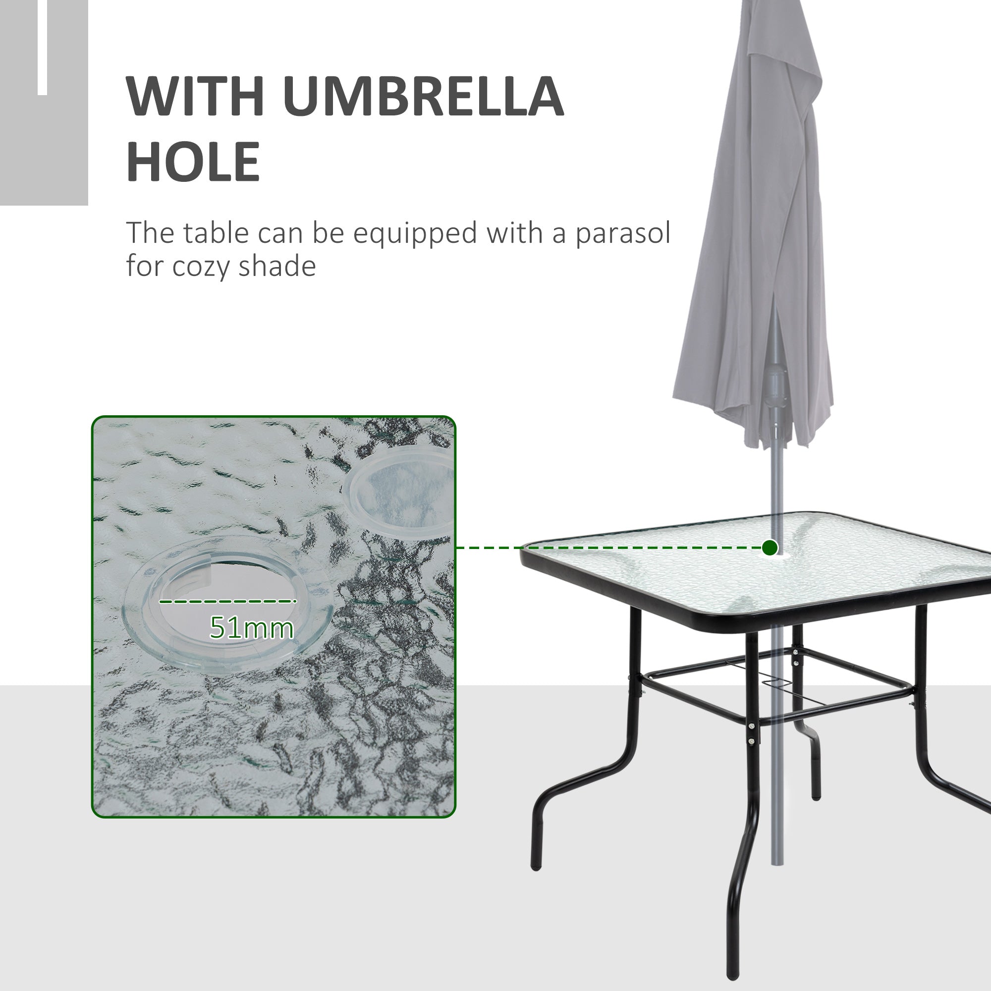 5 Pieces Patio Table and Chairs, Outdoor Dining Set with 4 Folding Chairs, Glass Tabletop and Parasol Hole, Black Outdoor Dining Sets at Gallery Canada