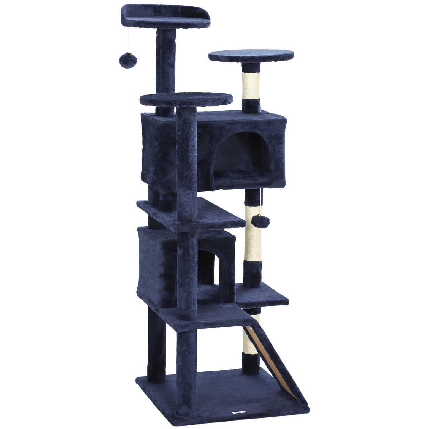 54" Cat Tree, Multi-Level Cat Tower with Scratching Posts, Cat Condos, Bed, Platforms, Ramp, Toy Ball, Dark Blue Cat Towers   at Gallery Canada