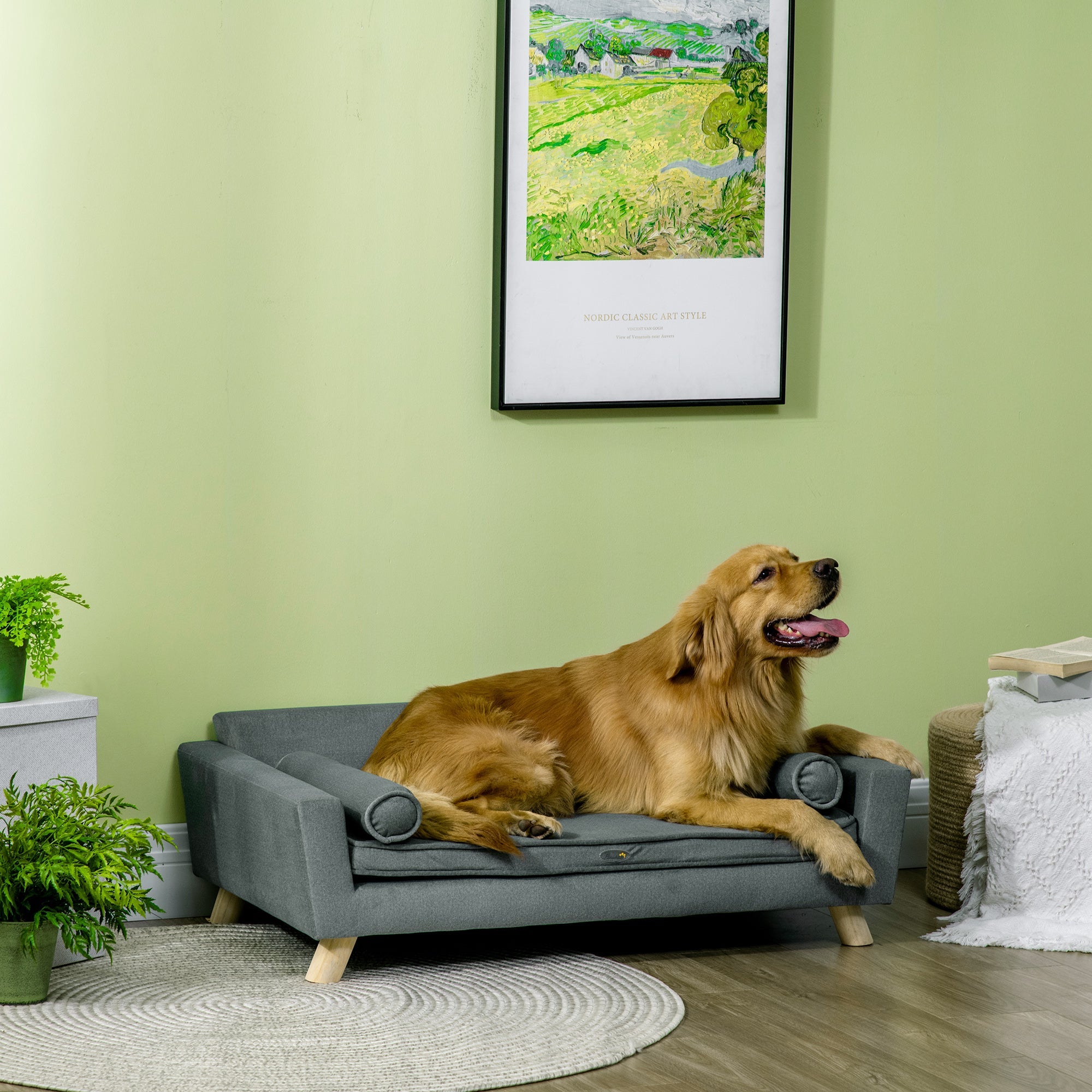 Dog Sofa Bed with Removable Pillows, Foam Pet Sofa Cat Sofa with Removable Washable Cushion, Water-resistant Fabric, for Medium and Large Dogs, Grey Dog Sofas   at Gallery Canada