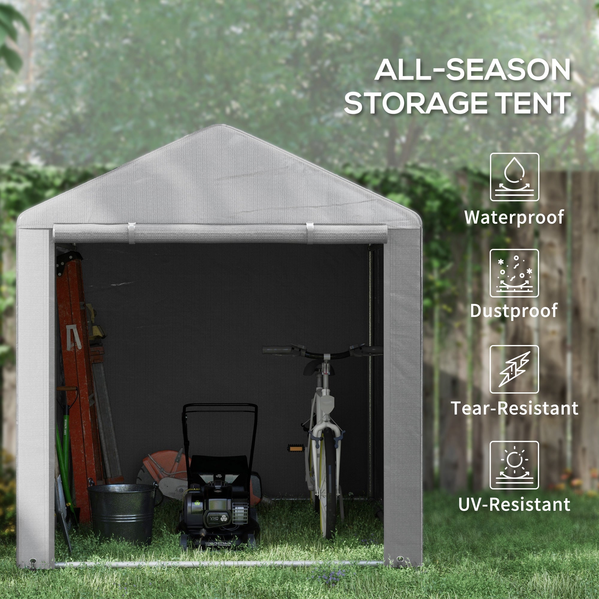 Portable Bicycle Shed with Galvanized Steel Frame and Large Door, Waterproof Outdoor Shed for Garden Tools, Light Grey Sheds at Gallery Canada