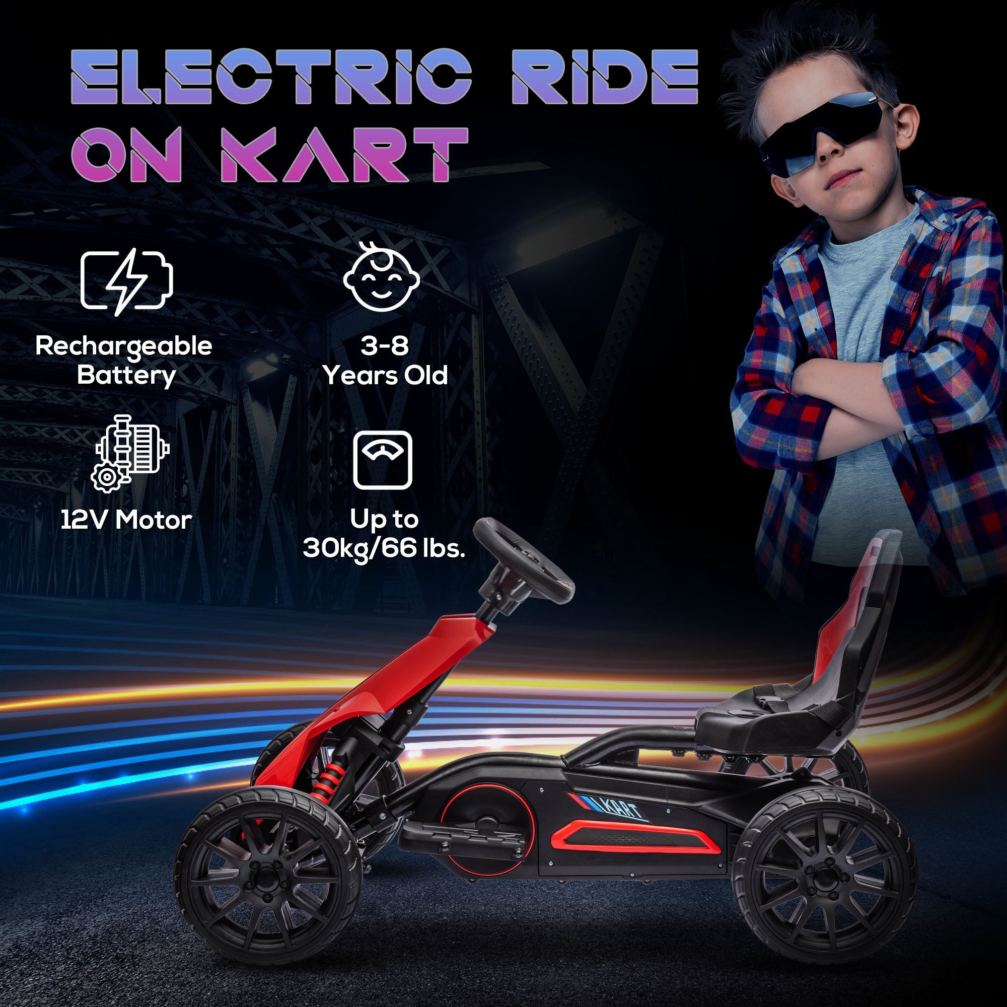 Electric Go Kart, 12V Outdoor Racer Car for Kids, with Forward Backward, Adjustable Speed, Ages 3-8 Years Old, Red Electric Toy Cars   at Gallery Canada