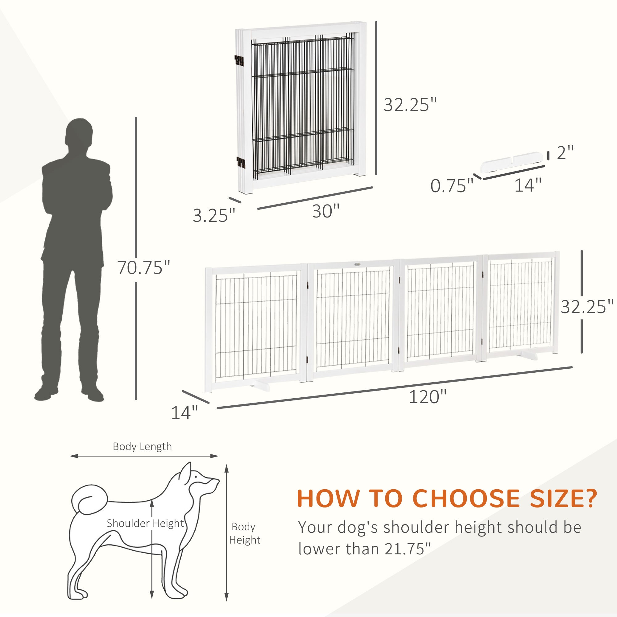 Wooden Dog Gate Foldable Pet Fence for Small &; Medium Dogs 4 Panel with Support Feet Freestanding Safety Barrier for House Doorway Stairs White Houses, Kennels & Pens   at Gallery Canada