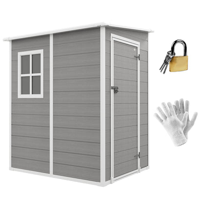 4'x5' Garden Storage Shed, Lean to Shed, Lockable Garden Tool Storage House with Window, Vent and Plastic Roof, Grey Sheds   at Gallery Canada