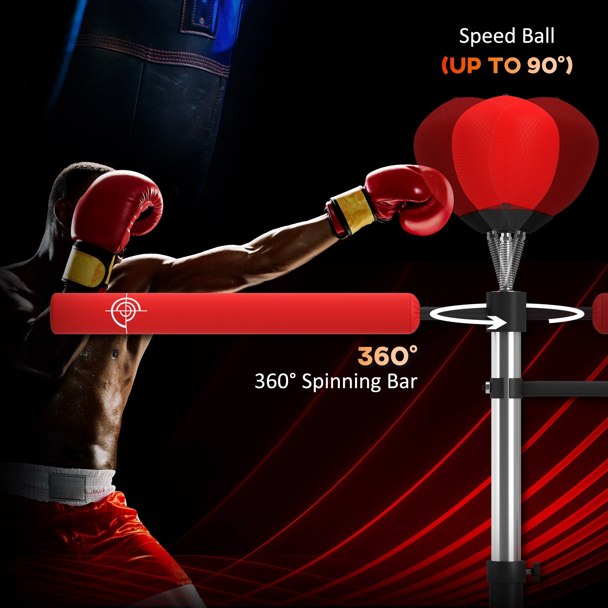 3-in-1 Free Standing Punching Bag, Height Adjustable Boxing Bag with 2 Speed Balls, 360° Reflex Bar, Red Punching Bag Hangers at Gallery Canada