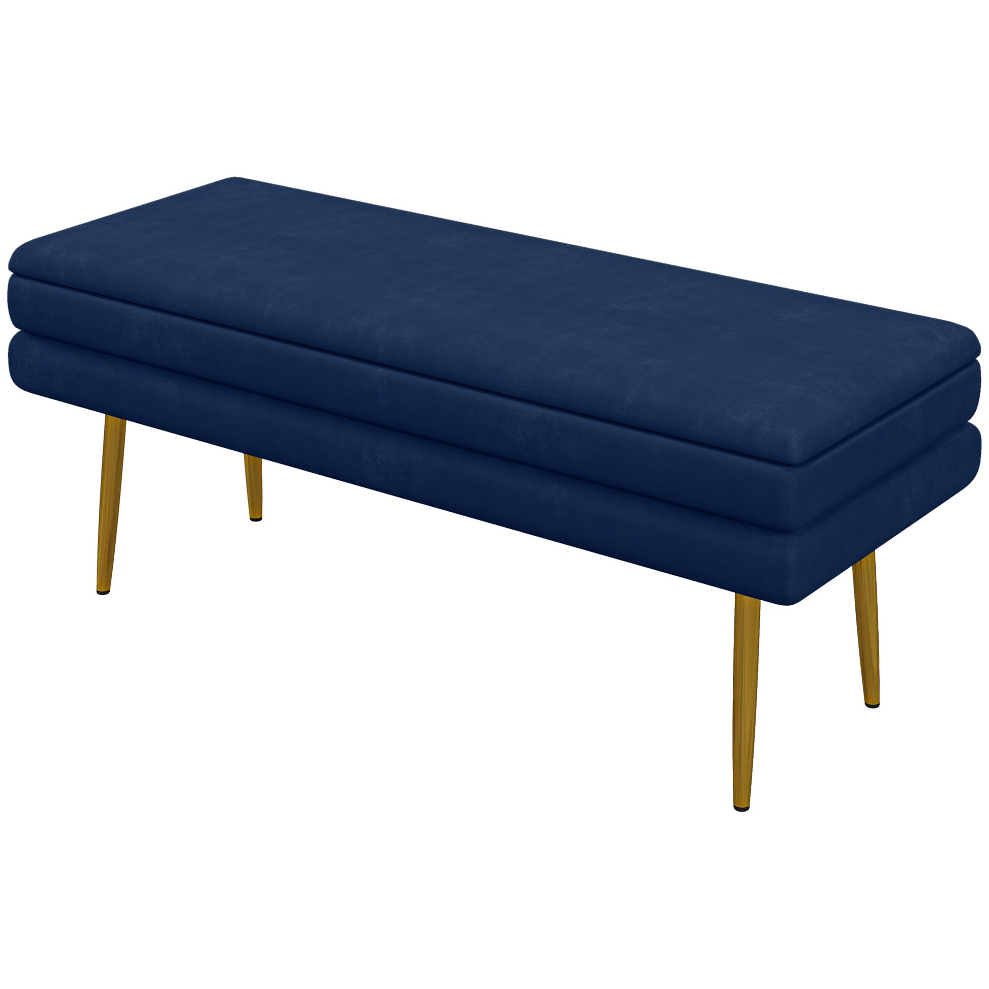 End of Bed Bench, Velvet-feel Upholstered Bench with Thick Padded Seat and Steel Legs, Modern Bedroom Bench, Dark Blue Storage Ottomans & Benches   at Gallery Canada