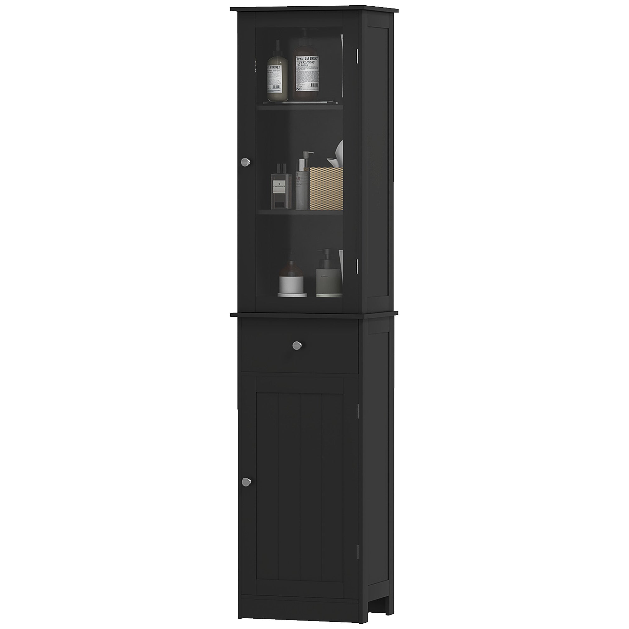 Tall Bathroom Cabinet, Bathroom Storage Cabinet with Drawers, 2 Doors and Adjustable Shelves, Black Bathroom Cabinets Black at Gallery Canada