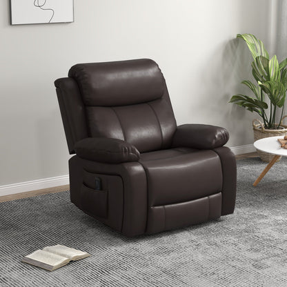 PU Leather Reclining Chair with Vibration Massage Recliner, Swivel Base, Rocking Function, Remote Control, Brown Single Sofas   at Gallery Canada