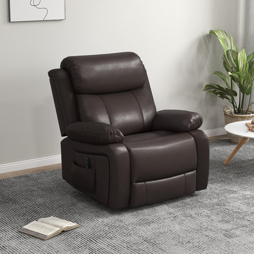 PU Leather Reclining Chair with Vibration Massage Recliner, Swivel Base, Rocking Function, Remote Control, Brown