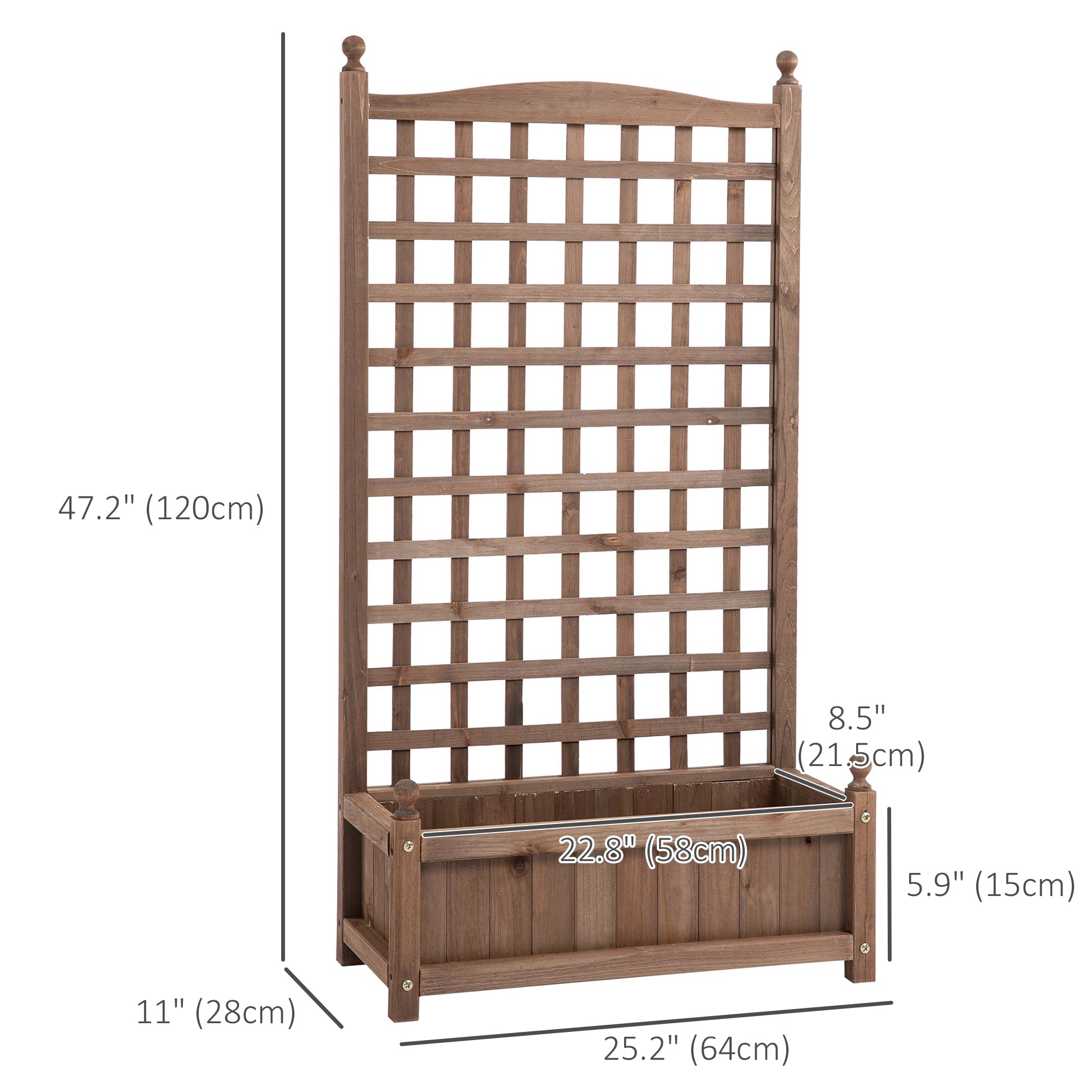 Raised Garden Bed with Trellis, Wood Planter Box for Garden, Free Standing Flower Bed, 25.2