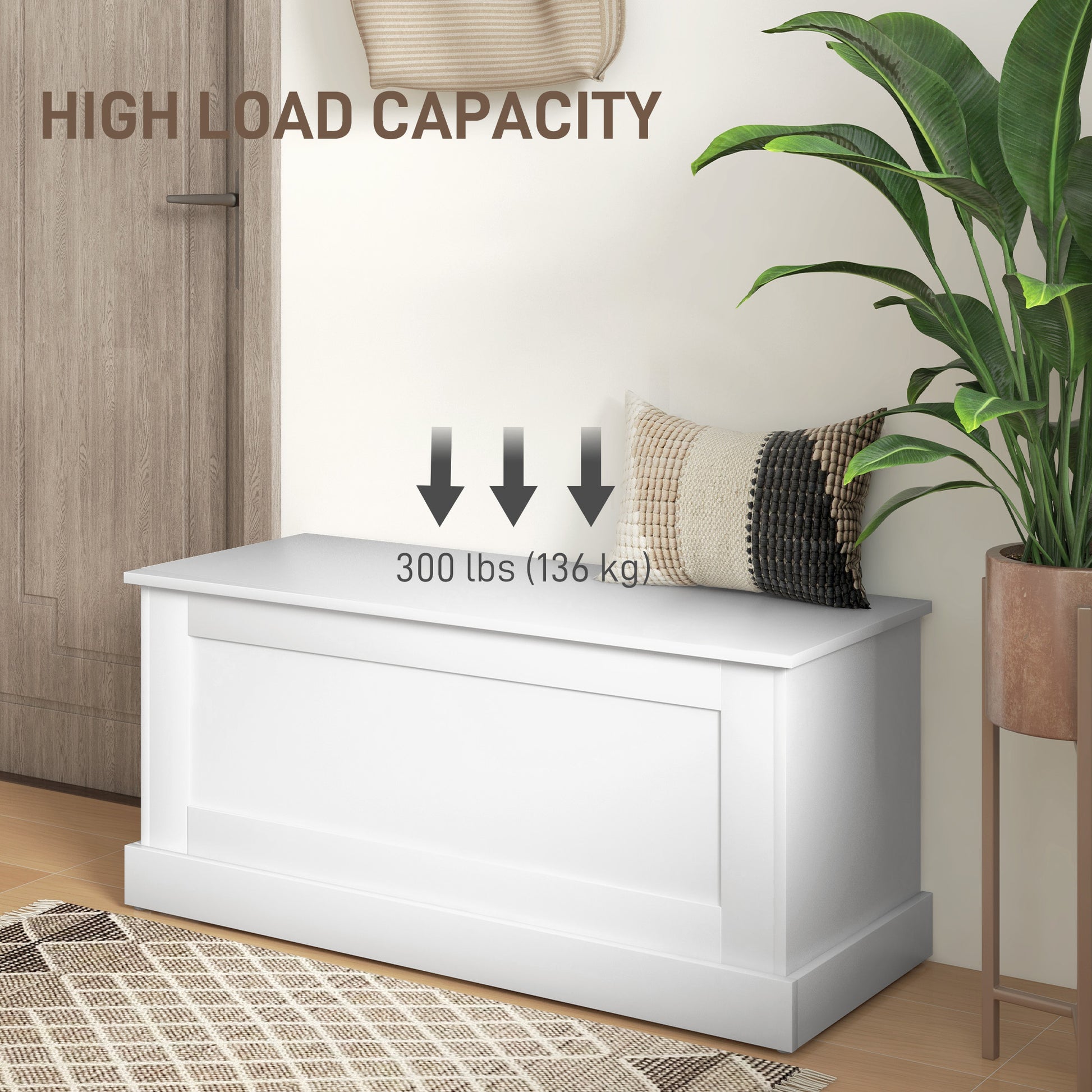 39.4 Inches Storage Chest, Storage Trunk with Safety Hinge, Wooden Toy Box for Living Room, White Wood Grain Storage Cabinets   at Gallery Canada