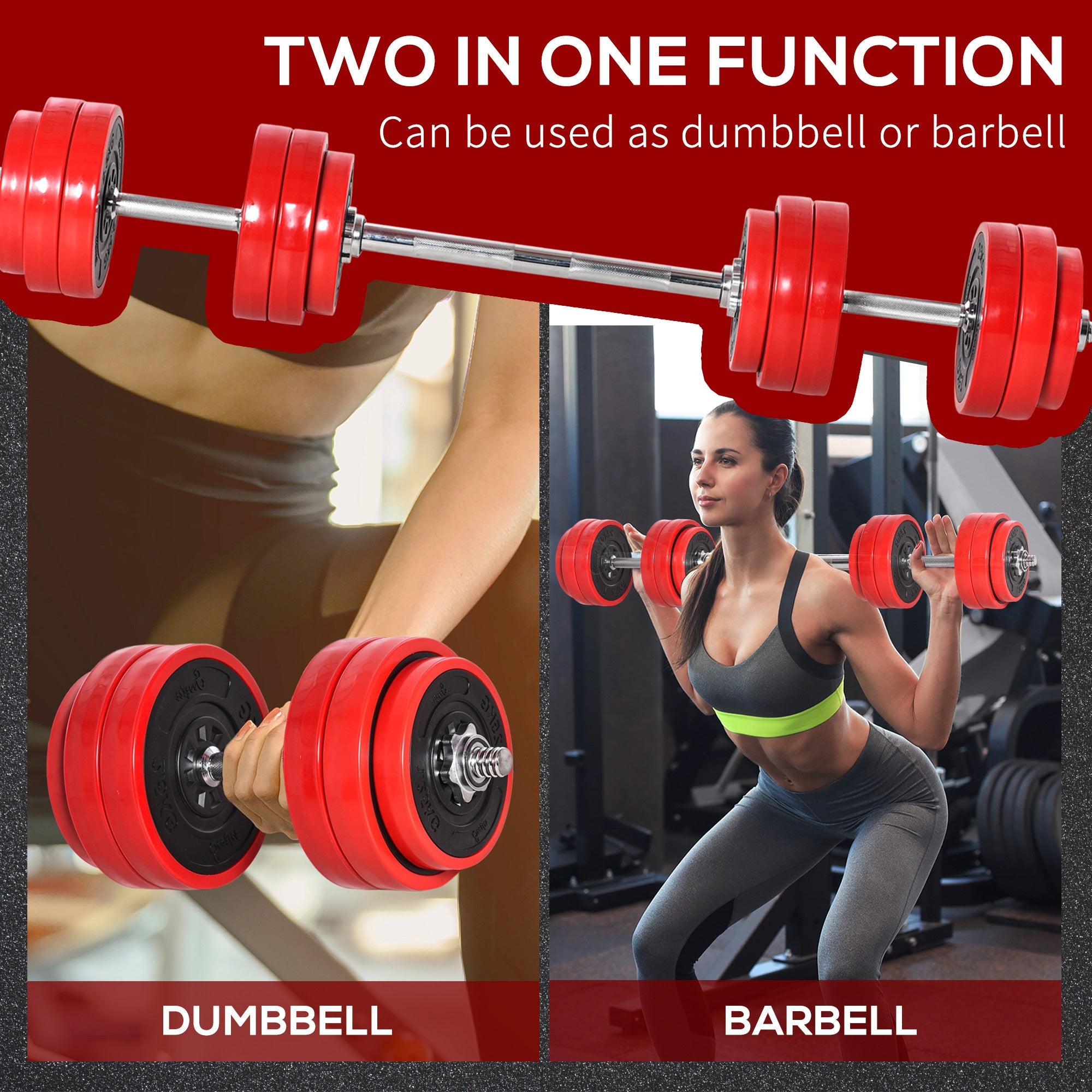 66lbs 2-In-1 Dumbbell &; Barbell Adjustable Set Strength Muscle Exercise Fitness Plate Bar Clamp Rod Home Gym Sports Area Dumbbells & Barbells   at Gallery Canada