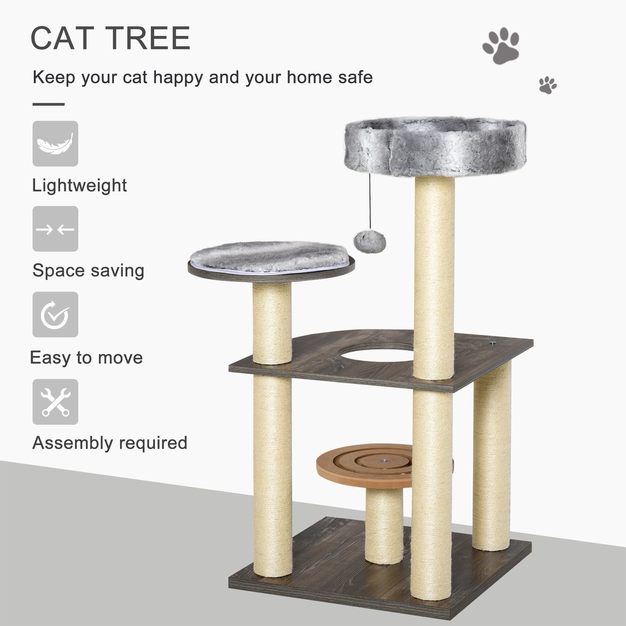 Cat tree Tower Climbing Kitten Activity Center Furniture with Sisal Scratching Post Round Toy Perch Hanging Balls 19.75