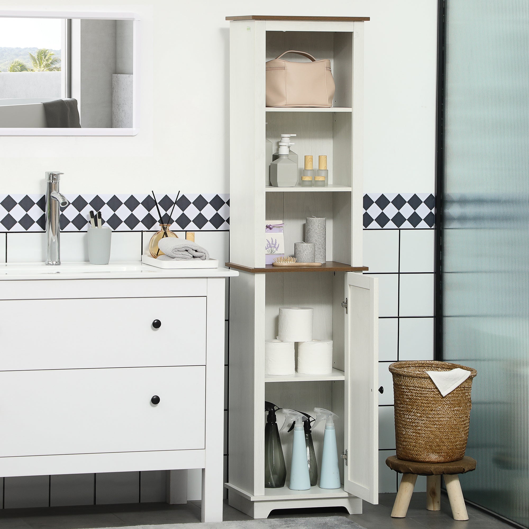 Bathroom Cabinet, Tall Storage Cabinet with Door and Adjustable Shelves, 15.6