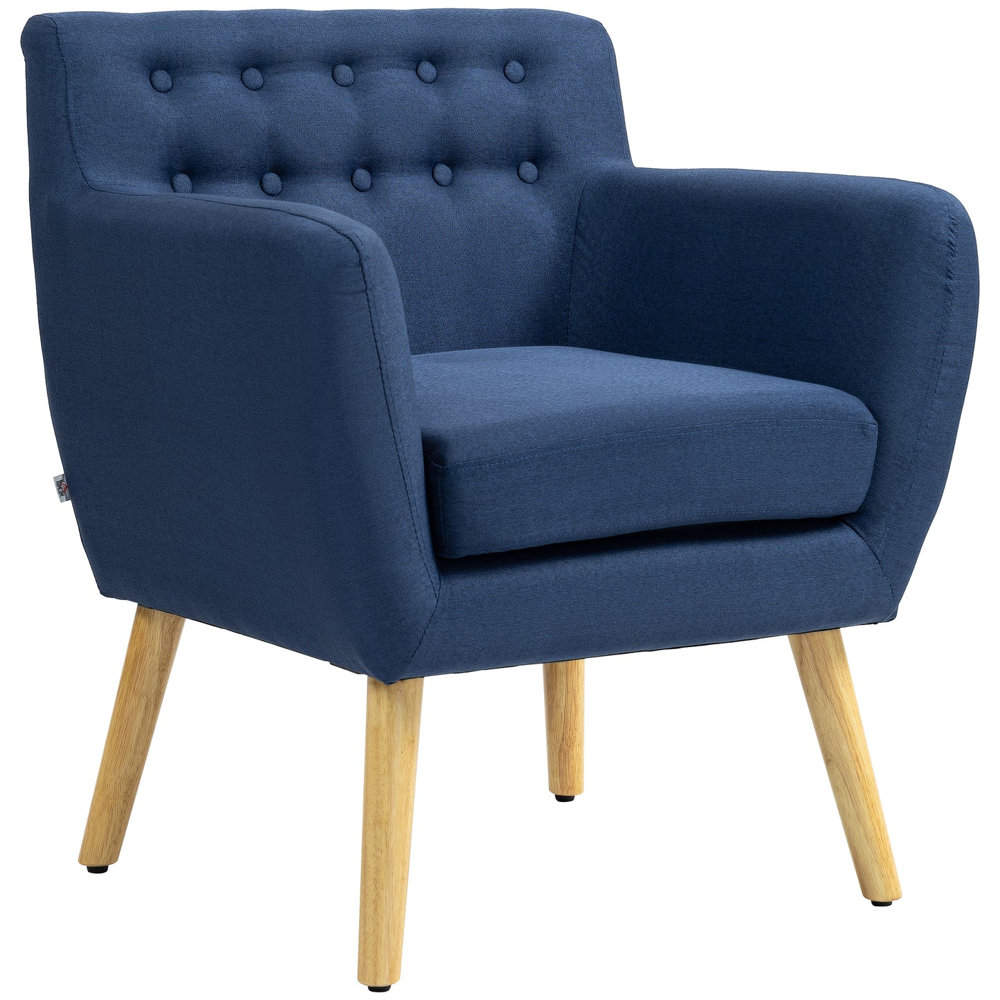 Linen Upholstery Armchair, Mid-Century Modern Accent Chair with Wood Frame and Thick Padding, Blue Accent Chairs   at Gallery Canada