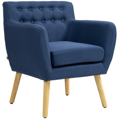 Linen Upholstery Armchair, Mid-Century Modern Accent Chair with Wood Frame and Thick Padding, Blue Accent Chairs   at Gallery Canada