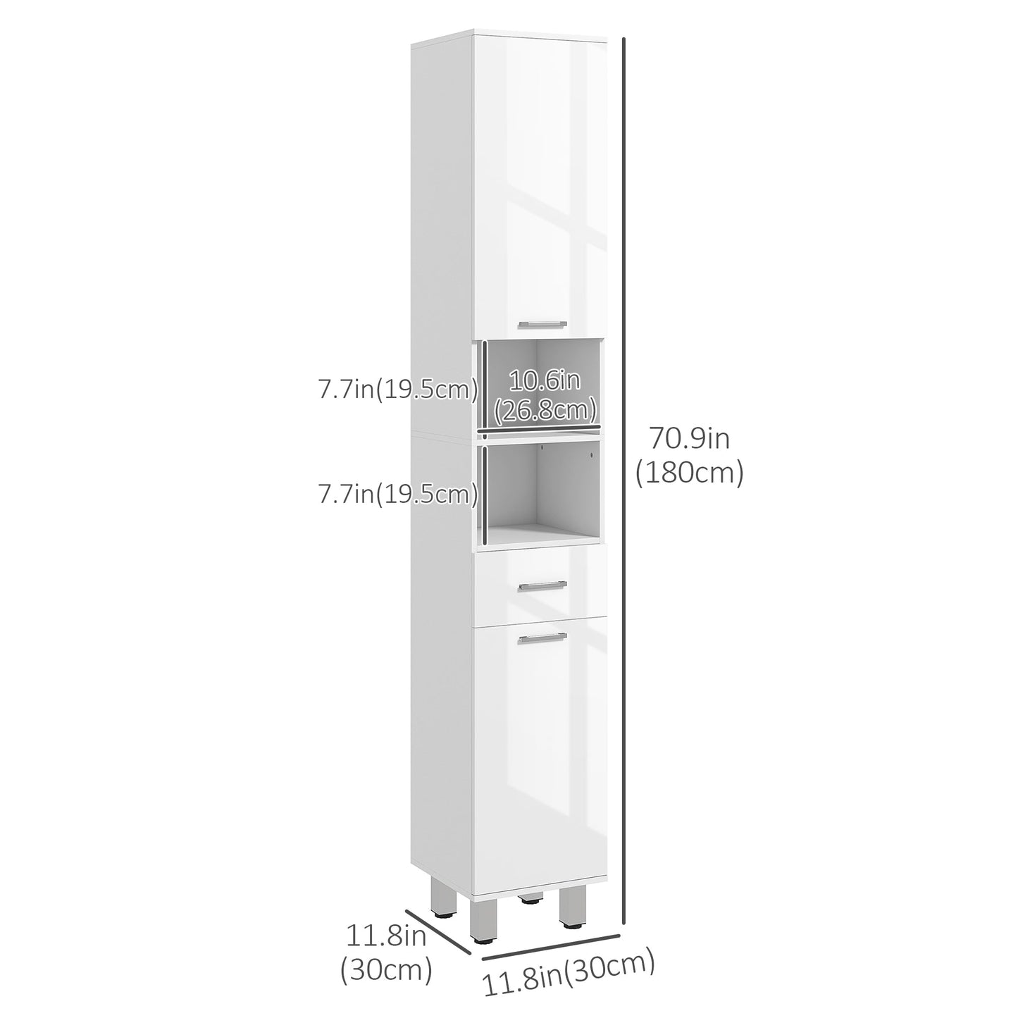 Tall 71" Bathroom Storage Cabinet with Adjustable Shelves and 2 Doors, White Bathroom Cabinets   at Gallery Canada