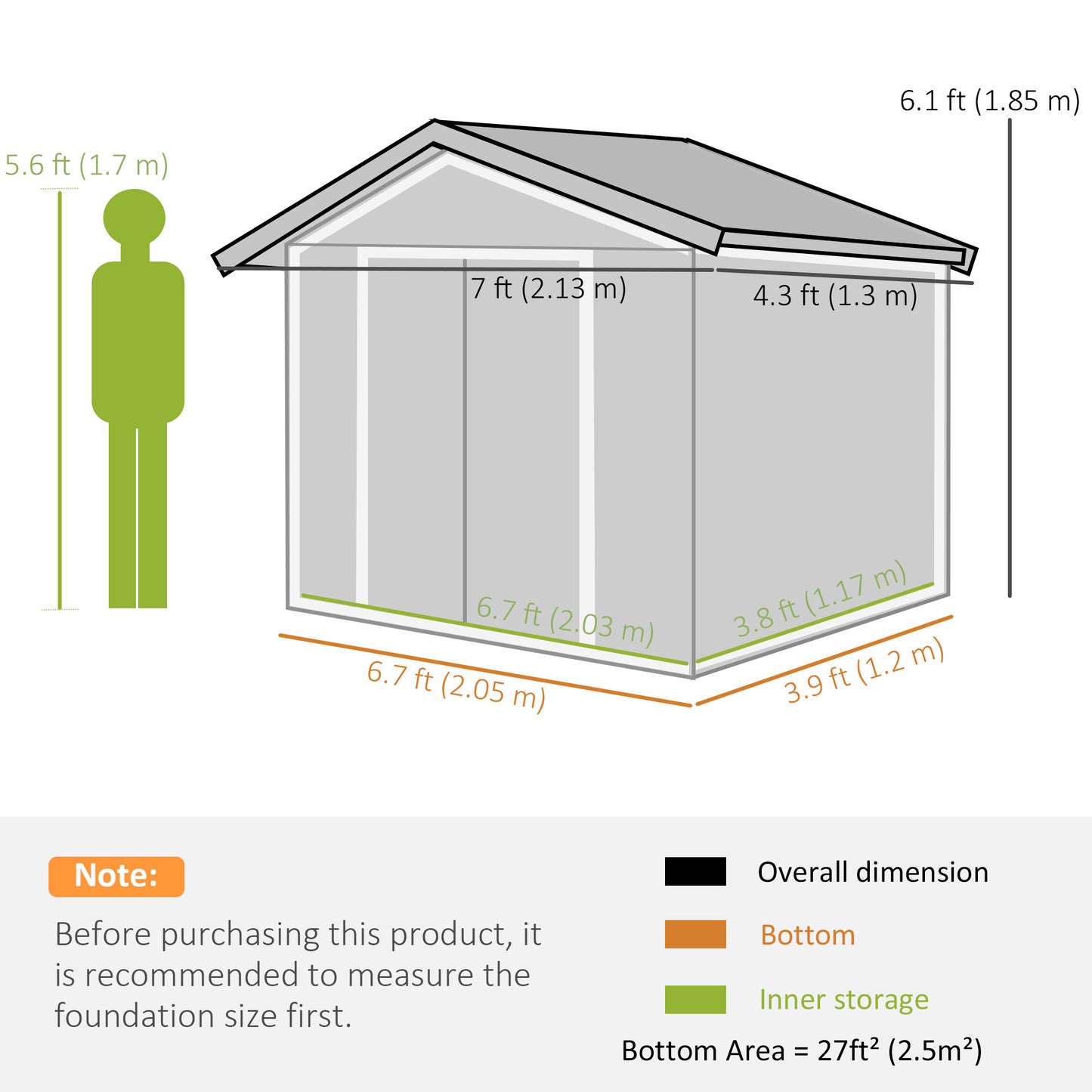 7' x 4' x 6' Garden Storage Shed Outdoor Patio Metal Tool Storage House w/ Foundation Kit and Double Doors Light Green Sheds   at Gallery Canada