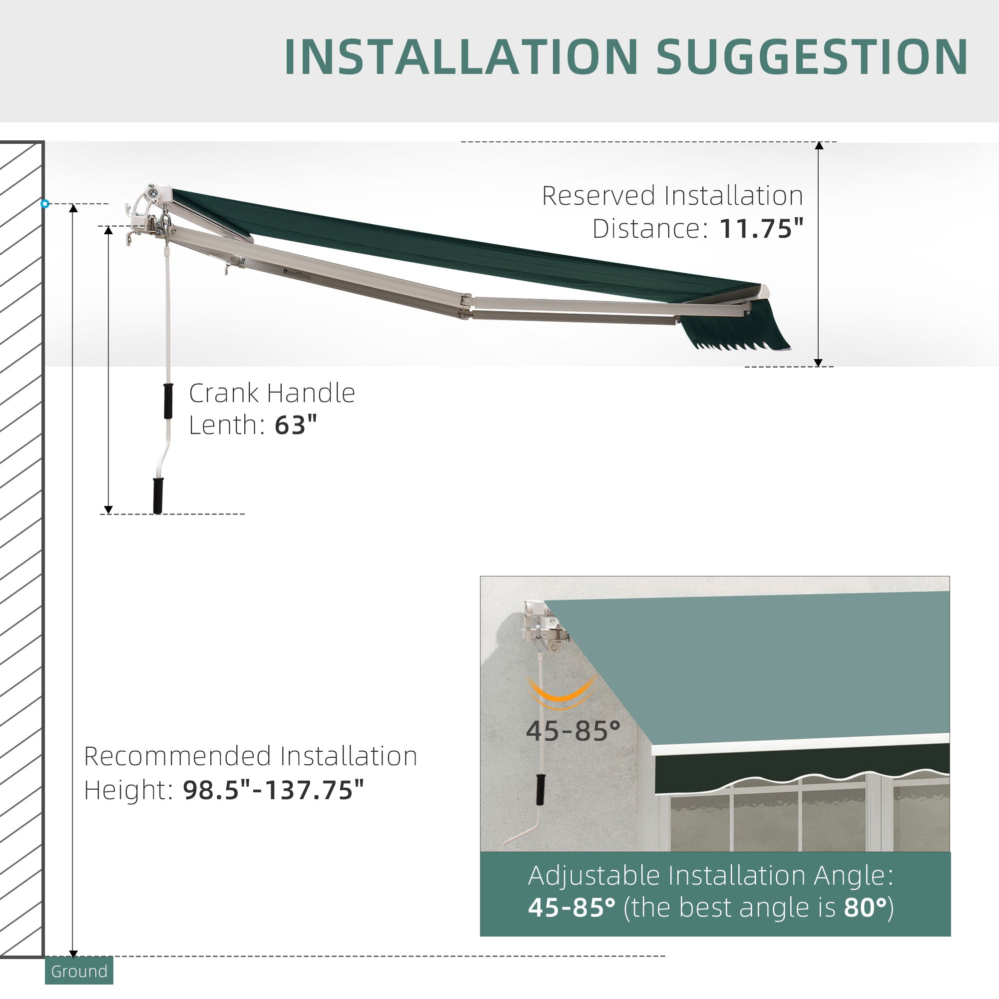 Retractable 8' x 7' Patio Awning, UV & Water-Resistant, Aluminum Frame, Dark Green Deck Awnings   at Gallery Canada