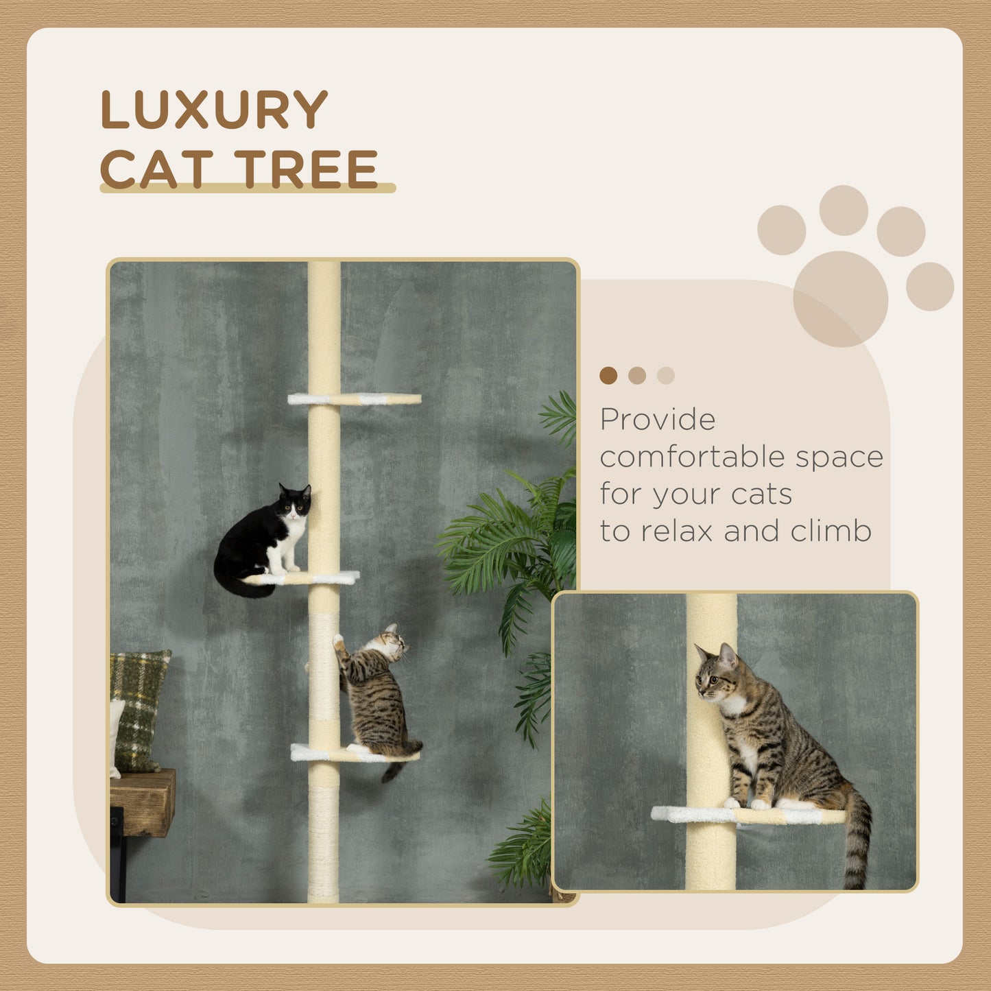 87"-102" Floor to Ceiling Cat Tree w/ Sisal Scratching Posts, Anti-tip Kit, Perches, Toy Ball, Yellow Floor to Ceiling Cat Trees   at Gallery Canada