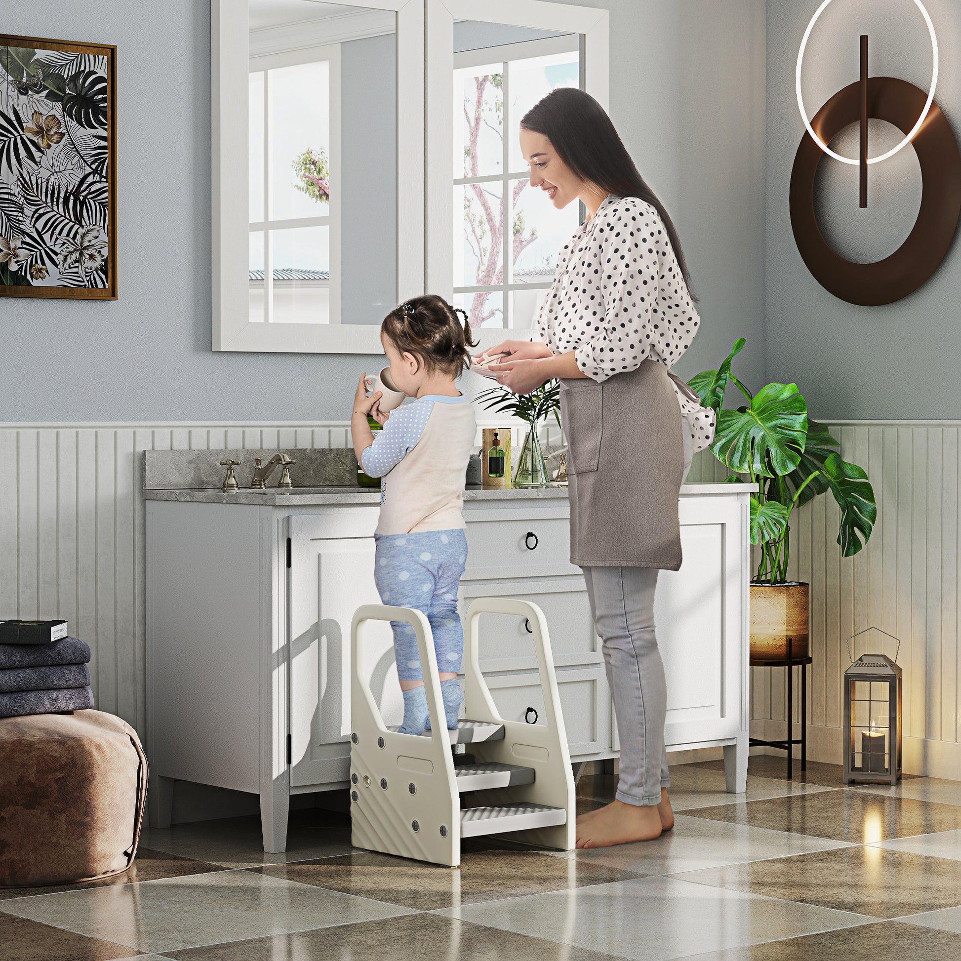 Adjustable Height Toddler Step Stool with Handle &; Foot Pads, Grey Toddler & Kids Step Stools Multi Colour at Gallery Canada