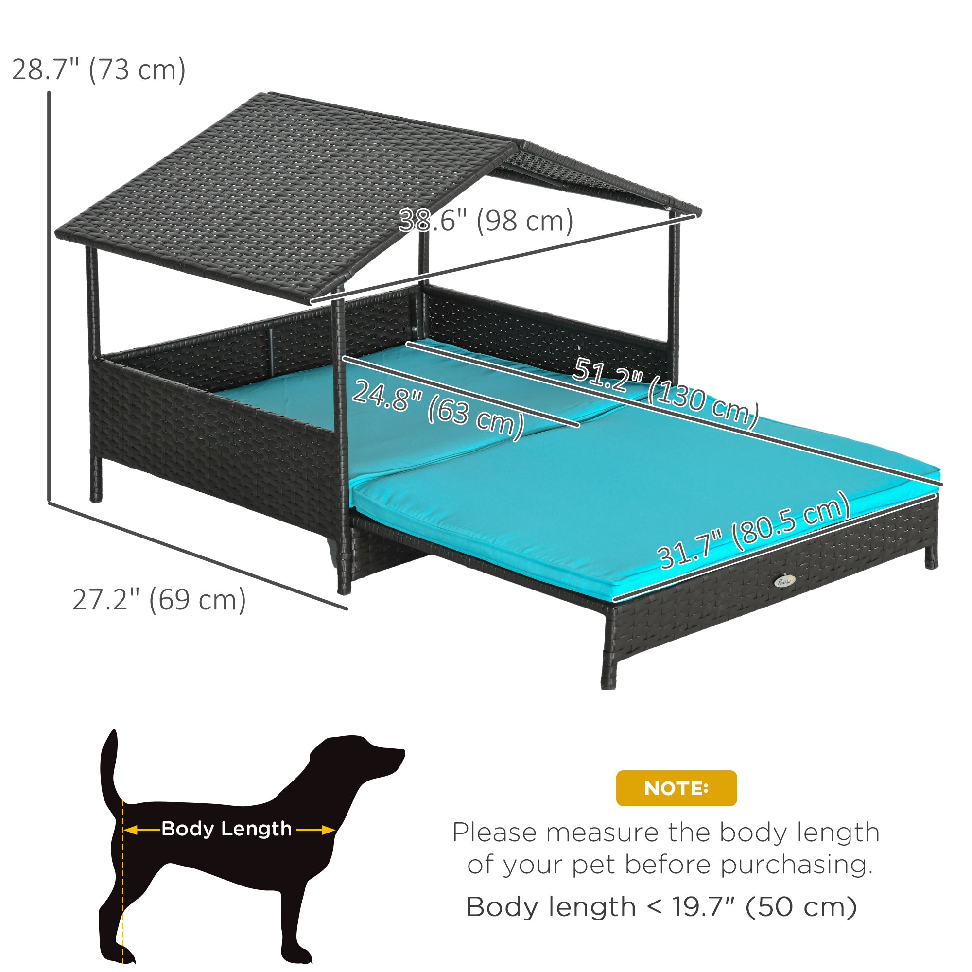 Outdoor Dog House Extendable Wicker Dog Bed with Soft Cushion Washable Cover, for Small and Medium Dogs, Blue Houses, Kennels & Pens at Gallery Canada