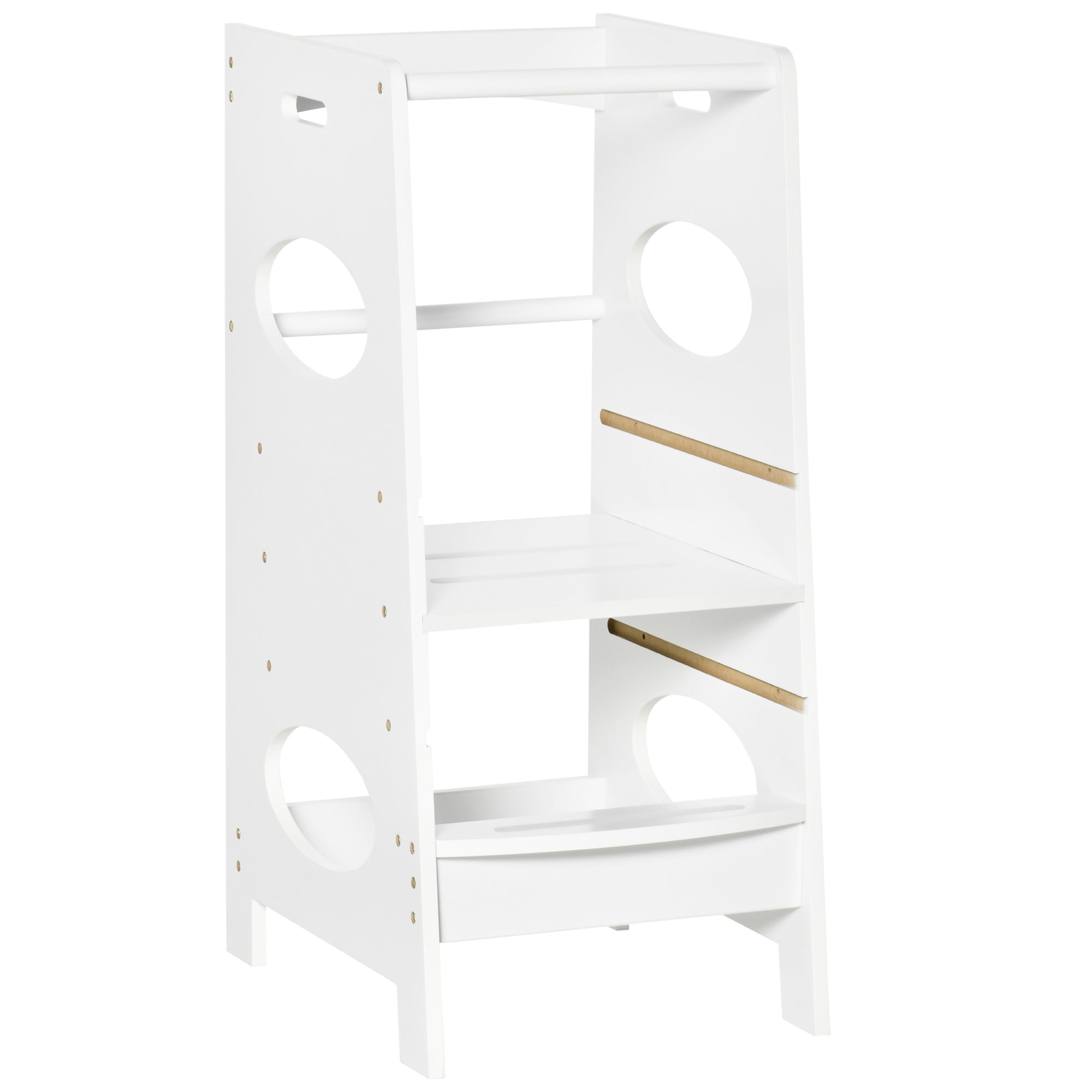 Toddler Tower Kitchen Helper with 3-Level Adjustable Height, Heavy-Duty Kids Step Stool with Safety Rail, White Toddler & Kids Step Stools White at Gallery Canada