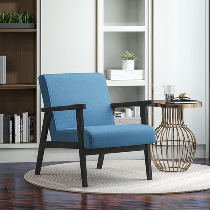 Mid-Century Modern Accent Chair Retro Fabric Armchair Wooden Arm Upholstered Lounge Chair for Living Room Blue Accent Chairs Blue  at Gallery Canada