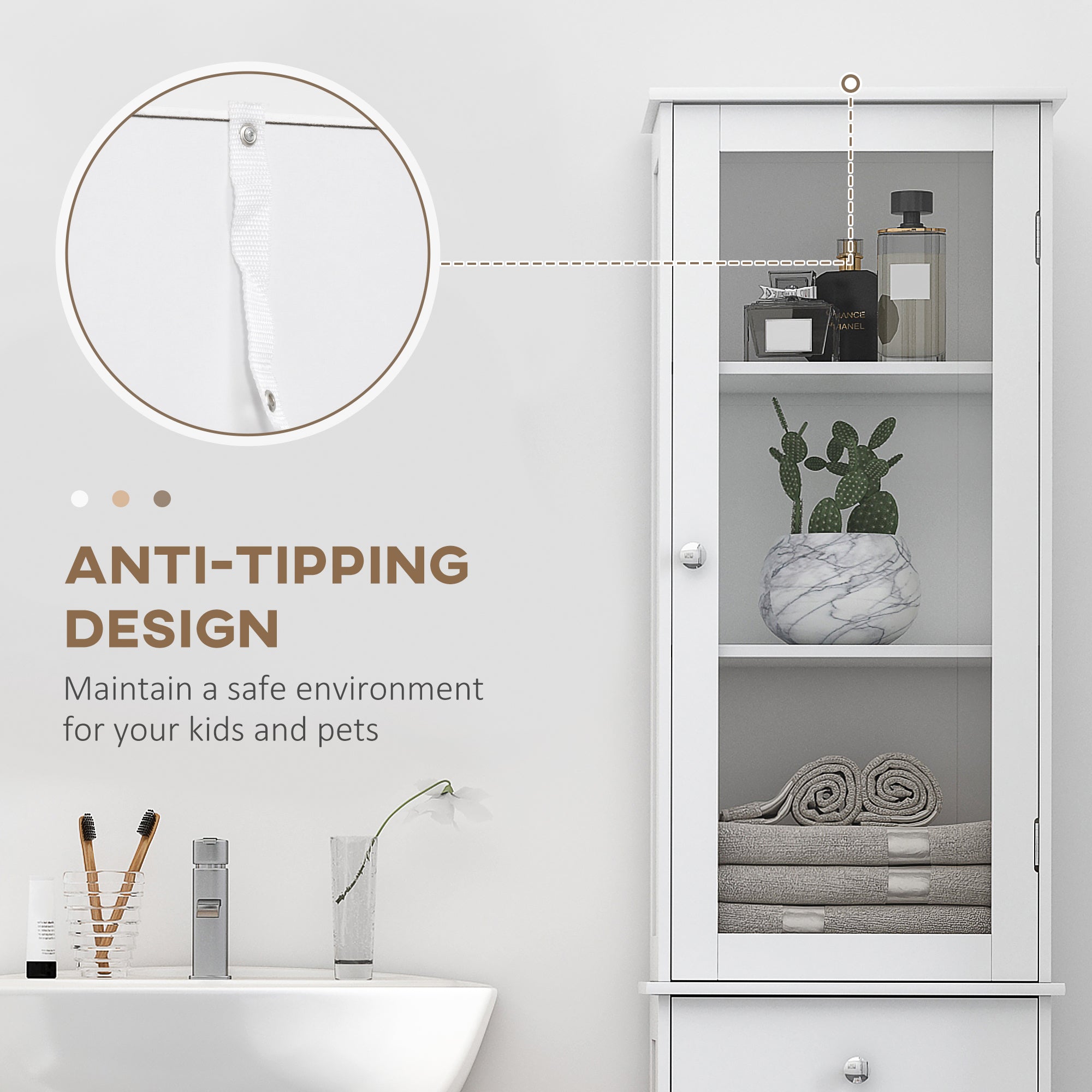 Tall Bathroom Cabinet, Bathroom Storage Cabinet with Drawers, 2 Doors and Adjustable Shelves, White Bathroom Cabinets at Gallery Canada