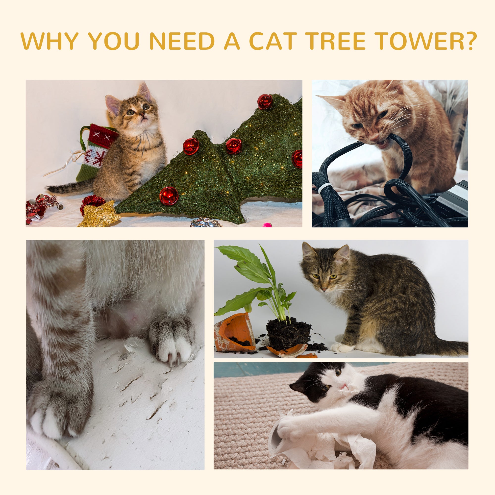 8.5ft Cat Climbing Tree 5-Tier Cat Activity Center Floor-to-Ceiling Cat Climber Toy with Scratching Post Play Rest Post Pet Furniture Grey Floor to Ceiling Cat Trees at Gallery Canada