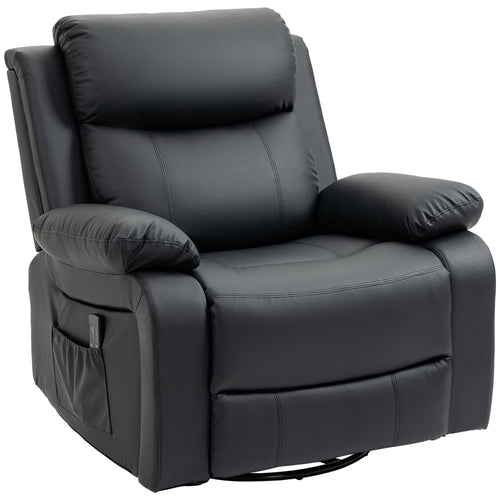 PU Leather Reclining Chair with Vibration Massage Recliner, Swivel Base, Rocking Function, Remote Control, Black