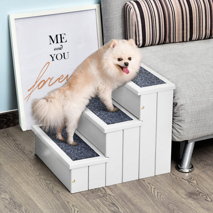 Pet Steps 3-Step Dog Stairs for Small Dogs Cats and Wooden Ramp with Storage Box Carpet Tread, White Dog Stairs   at Gallery Canada