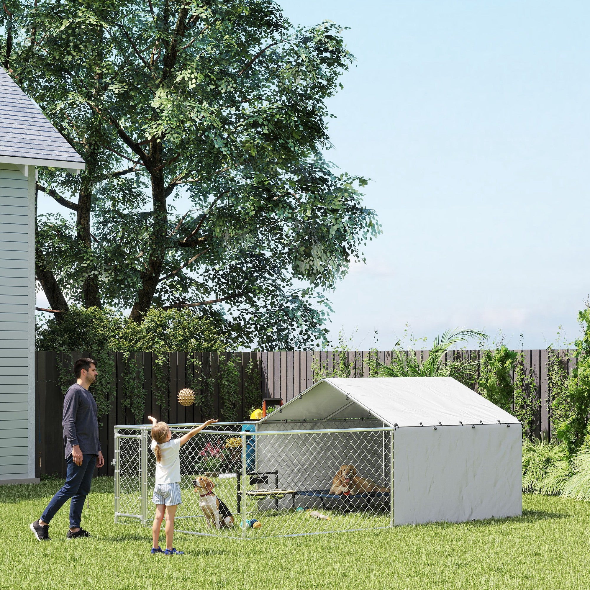 Galvanized Steel Dog Kennel Outdoor with Waterproof &; UV-Resistant Cover for Large Dogs, 13.1' x 7.5' x 4.9' Houses, Kennels & Pens at Gallery Canada