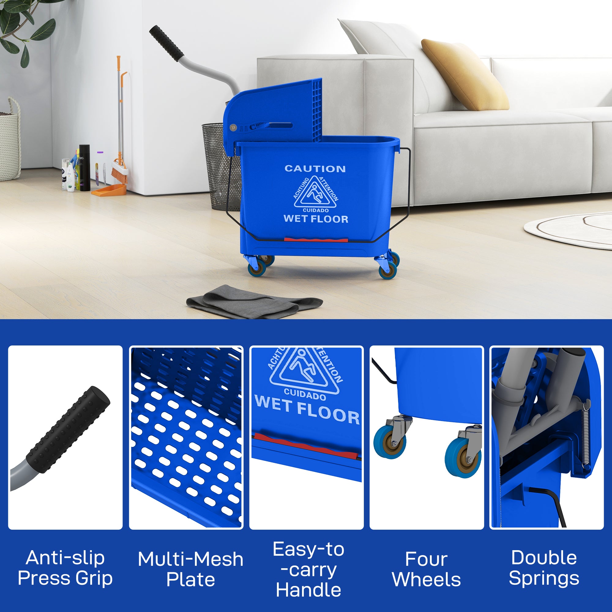 Mop Bucket with Wringer, Mop Bucket on Wheels for Floor Cleaning, 5 Gallon, Separate Dirty and Clean Water, Blue Household Supplies at Gallery Canada