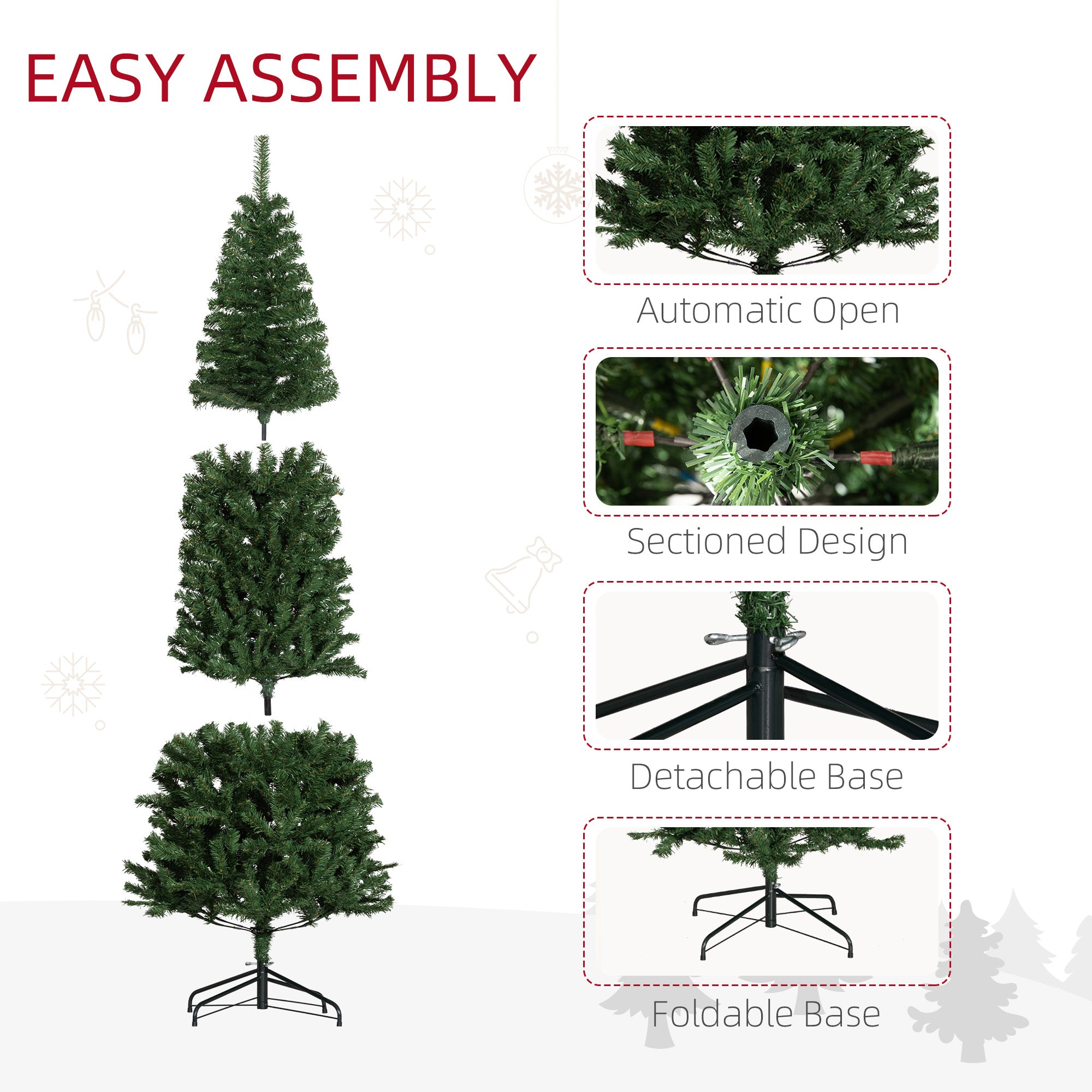 7FT Pencil Christmas Tree, Artificial Christmas Tree with Automatic Open for Home Party, Green Pencil Christmas Trees   at Gallery Canada