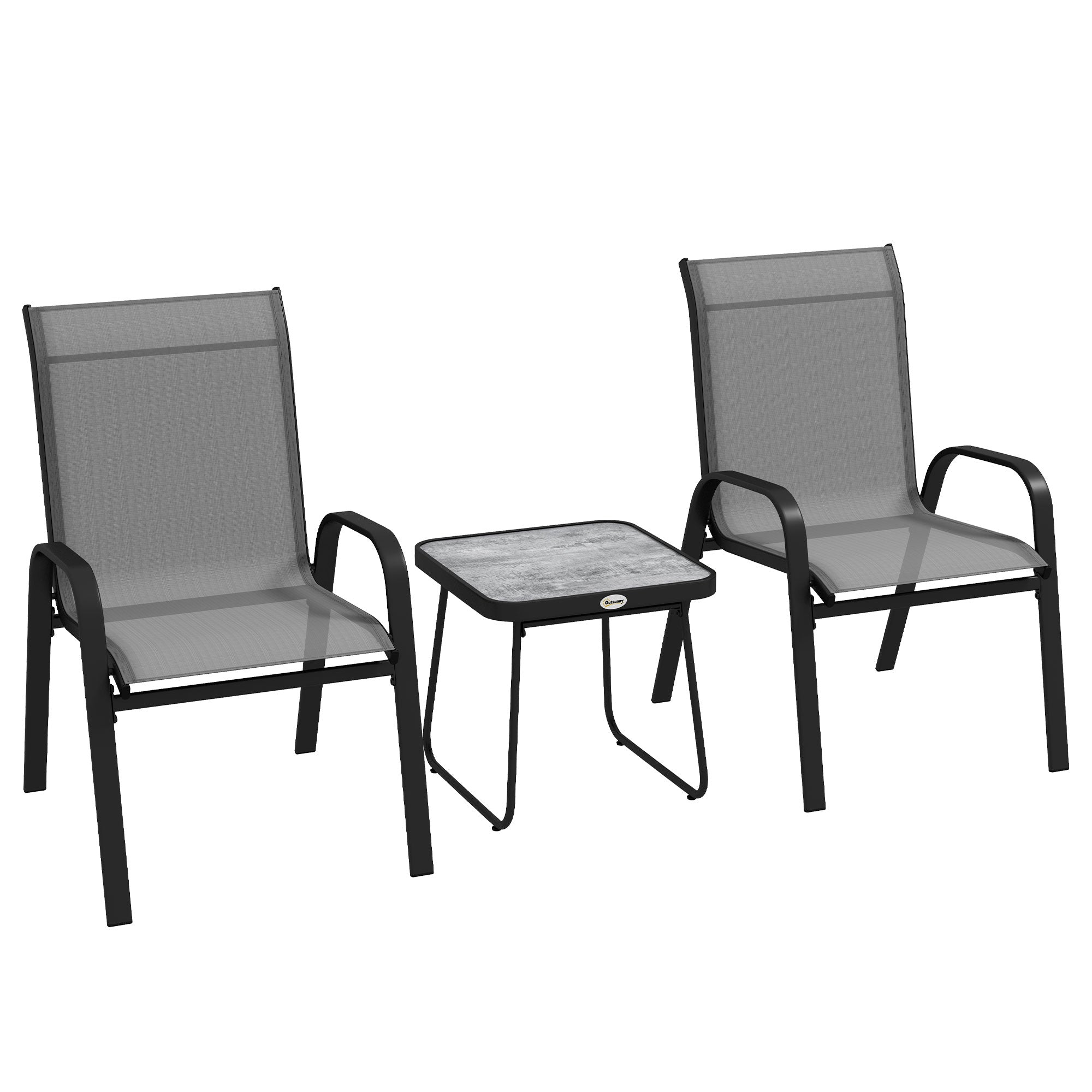 Outdoor Bistro Set of 3, 3-Piece Patio Set with Breathable Mesh Fabric, Stackable Chairs and Square Table, Light Grey Bistro Sets at Gallery Canada