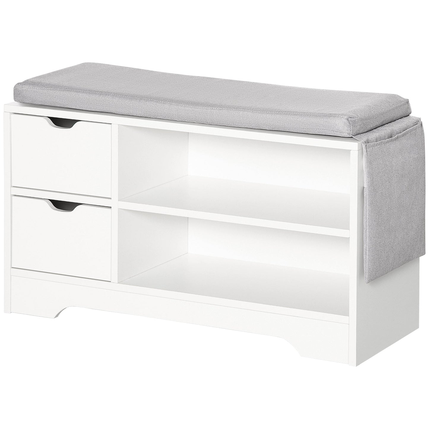 Shoe Bench with Storage, Modern Upholstered Entryway Bench with Open Shelves, Drawers and Pocket for Living Room, Hallway, White Shoe Storage Cabinets & Racks   at Gallery Canada