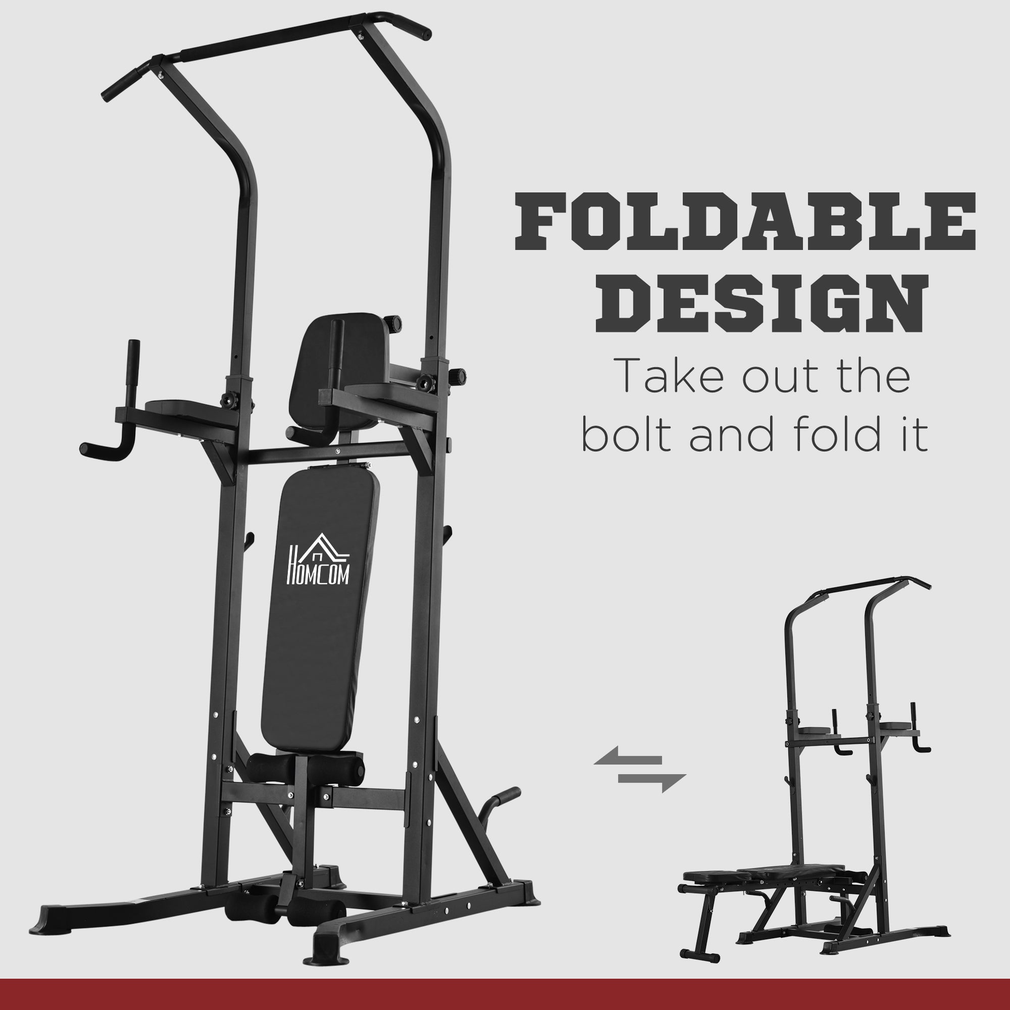 Foldable Power Tower Pull Up Dip Station with Adjustable Weight Bench for Home Gym Strength Training Fitness Power Towers   at Gallery Canada