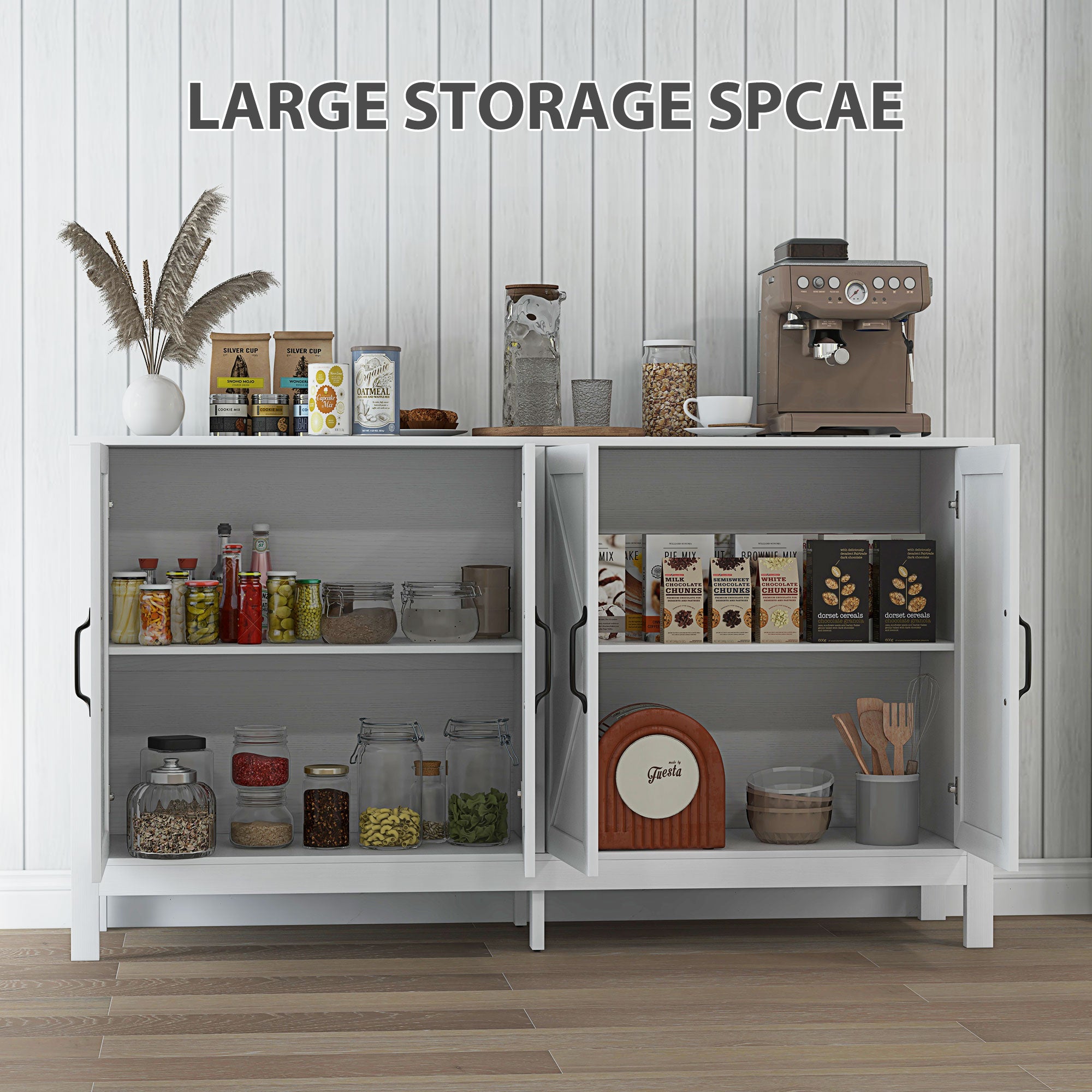 Sideboard Buffet, Storage Cabinet with Barn Door and Adjustable Shelf, TV Stand for TVs up to 65 Inches, White Bar Cabinets at Gallery Canada