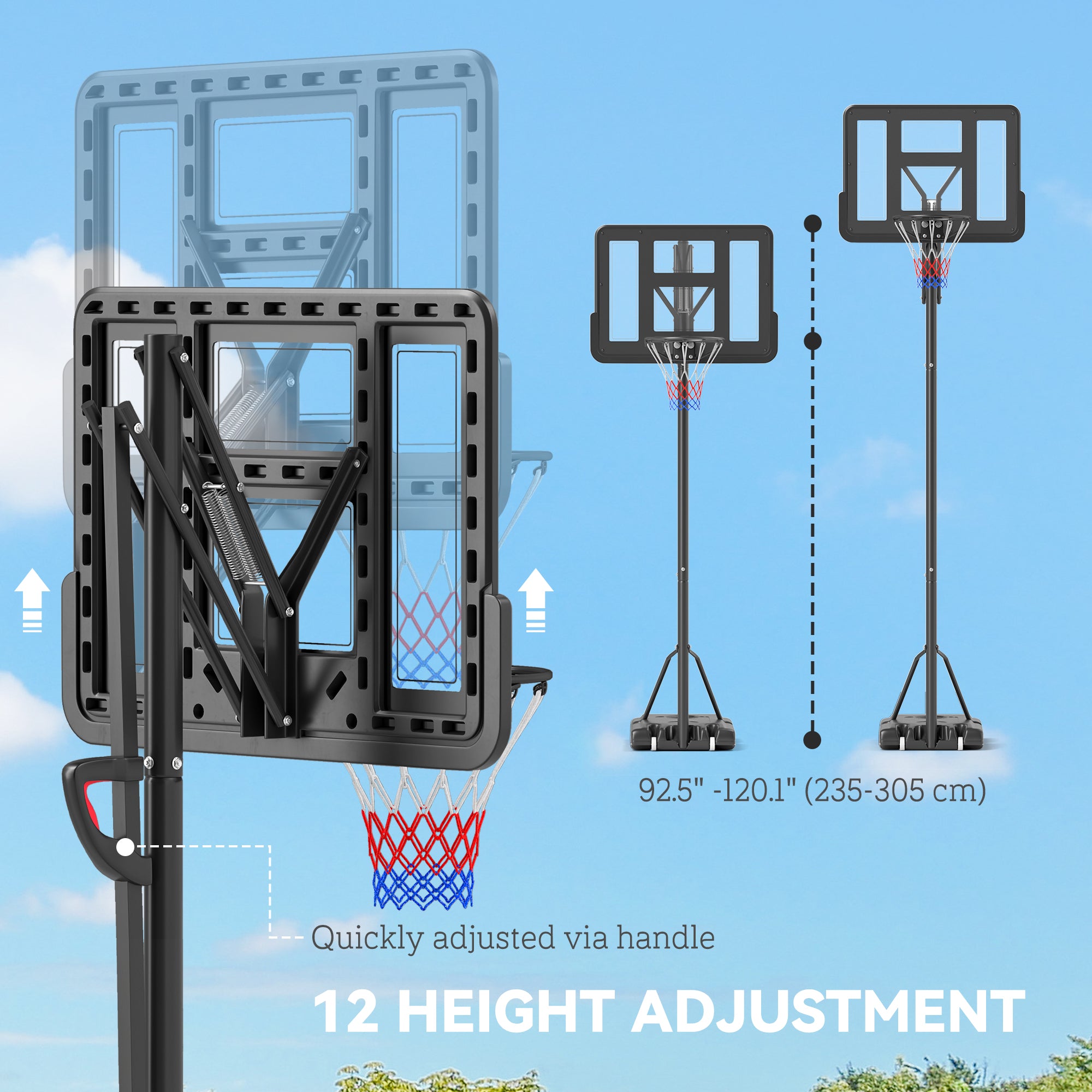 7.7-10ft Portable Basketball Hoop, Basketball Goal with Free Weight, Wheels, 43