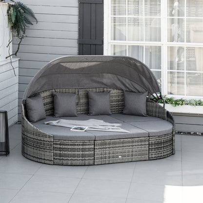 4 Pieces Patio PE Wicker Round Daybed, Outdoor Rattan Garden Lounge Furniture Sets, Grey Daybeds Multi Colour  at Gallery Canada