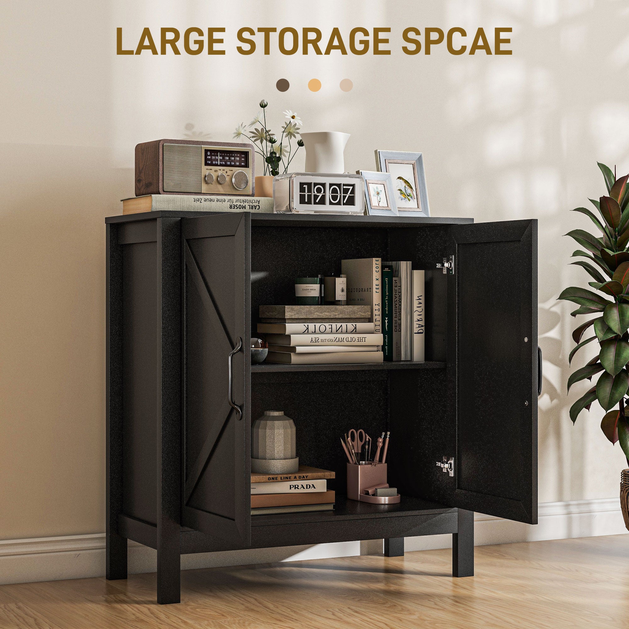 Sideboard Buffet, Kitchen Storage Cabinet with Barn Door and Adjustable Shelves, Storage Pantry, Black Oak Bar Cabinets   at Gallery Canada