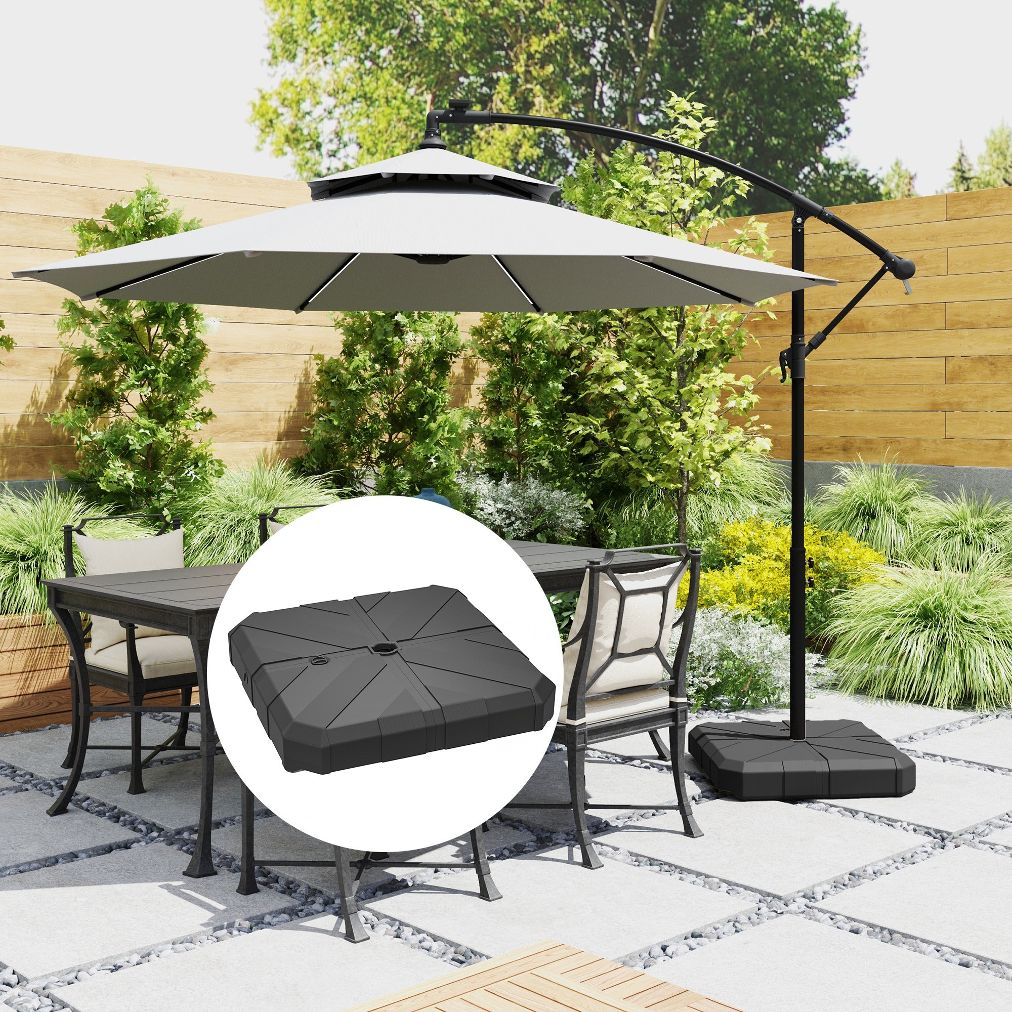 Square Patio Umbrella Base Weight, Heavy Duty Cantilever Offset Umbrella Base, Filled Up to 143lbs with Stand or 130lbs with Water for Garden Poolside, Black Umbrella Bases at Gallery Canada