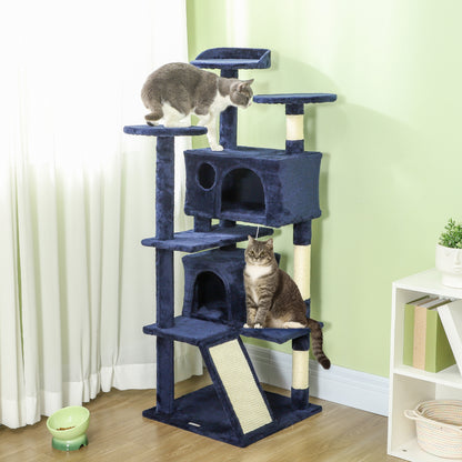 54" Cat Tree, Multi-Level Cat Tower with Scratching Posts, Cat Condos, Bed, Platforms, Ramp, Toy Ball, Dark Blue Cat Towers Multi Colour  at Gallery Canada