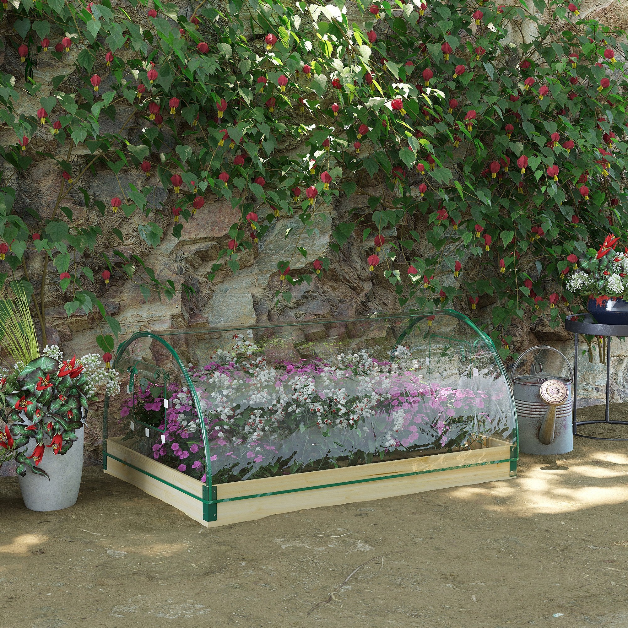 12 Pockets Raised Garden Bed with Greenhouse and Roll Up Windows for Vegetables, Flowers, 4' x 3' x 2', Natural Wood Raised Garden Beds at Gallery Canada