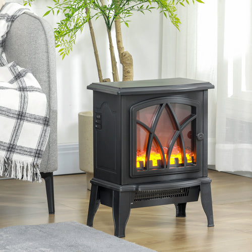 Electric Fireplace Heater, Freestanding Fireplace Stove with Realistic Flame and Overheat Protection, 750W/1500W, Black