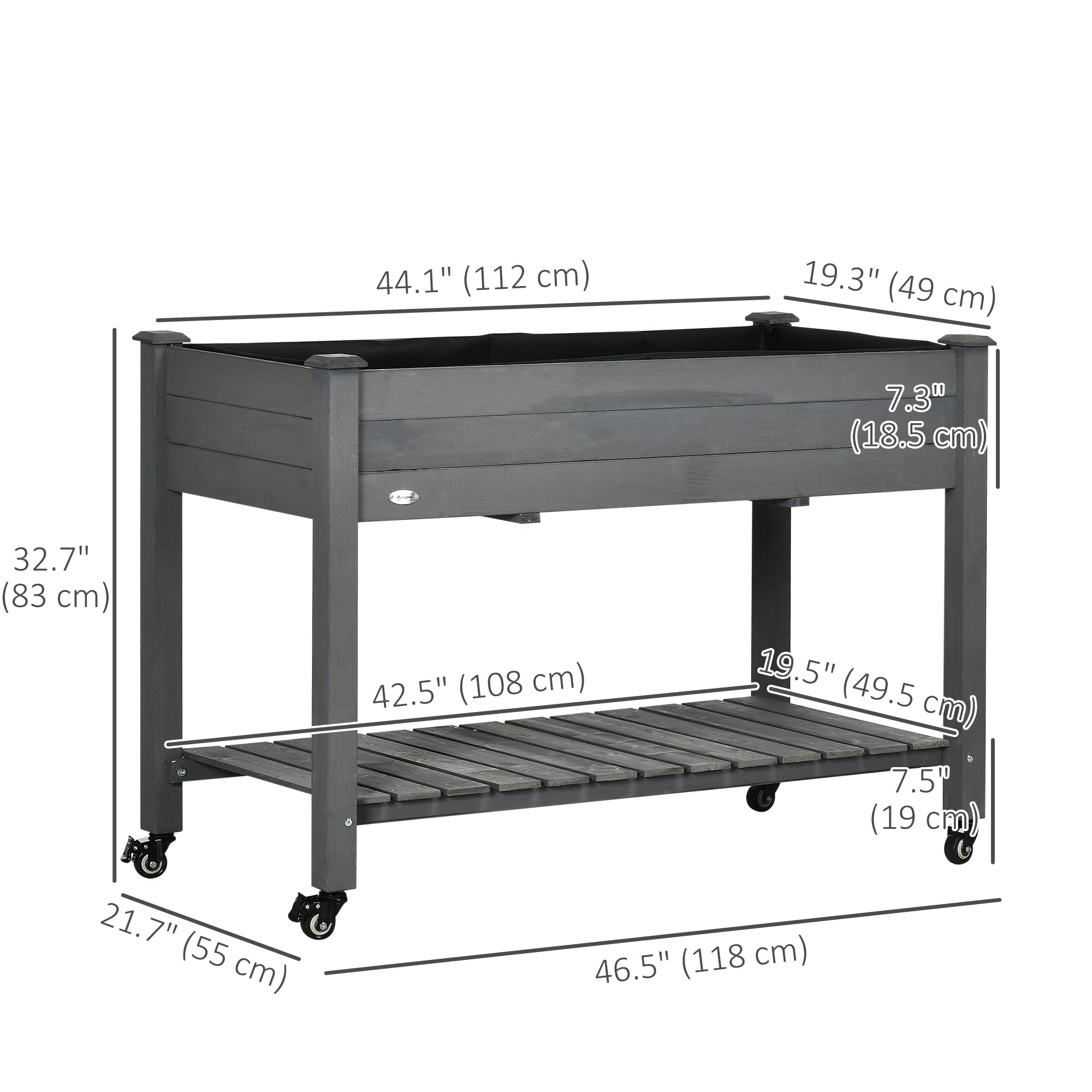 Mobile Raised Garden Bed Elevated Wood Planter Box w/ Lockable Wheels, Storage Shelf for Herbs Vegetables, Dark Grey Elevated Garden Beds at Gallery Canada