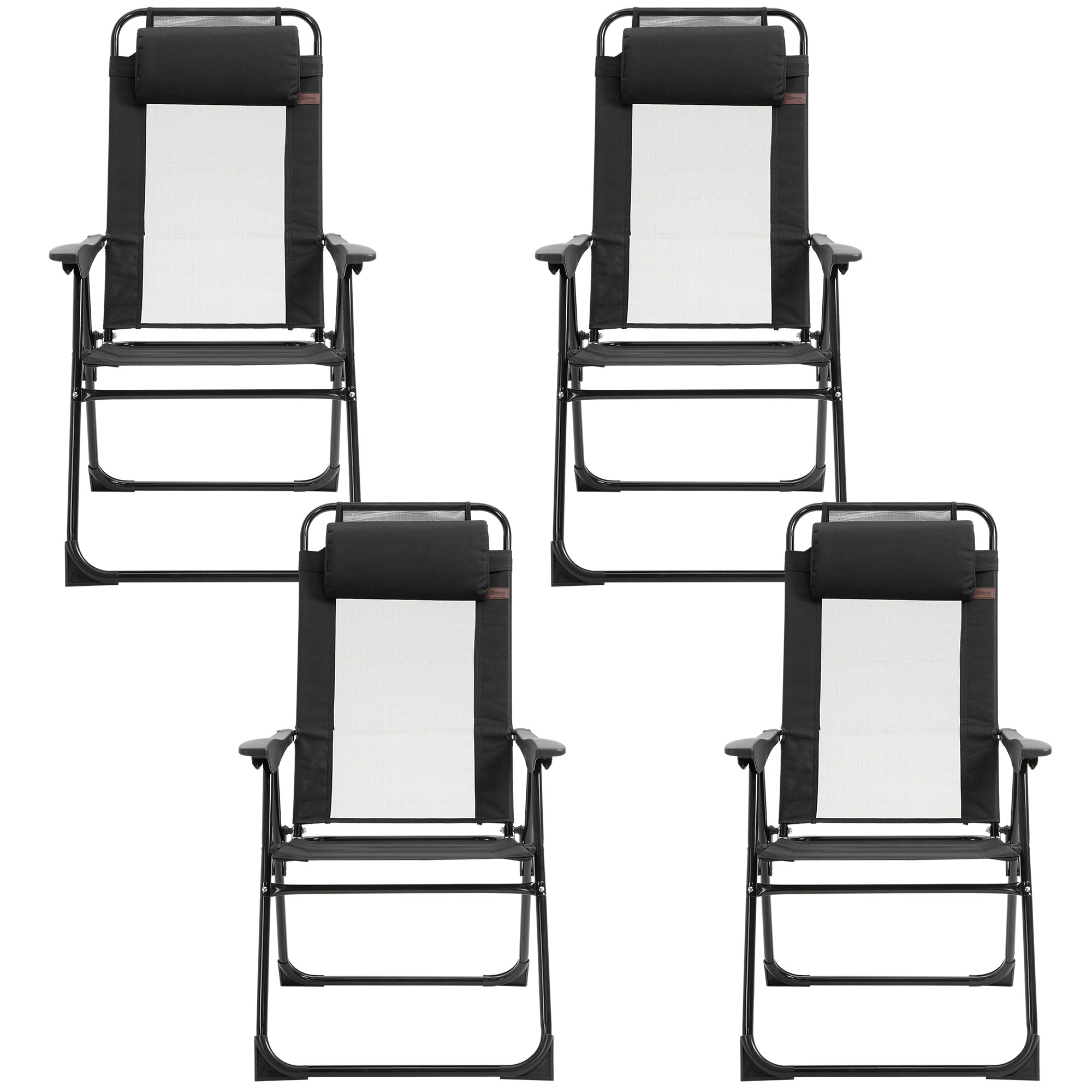 Set of 4 Camping Chairs, Outdoor Folding Lounge Chair Set with 5 Level Adjustable Backrest, Removable Headrest, Armrest for Camping, Backyard, Black Patio Chairs at Gallery Canada