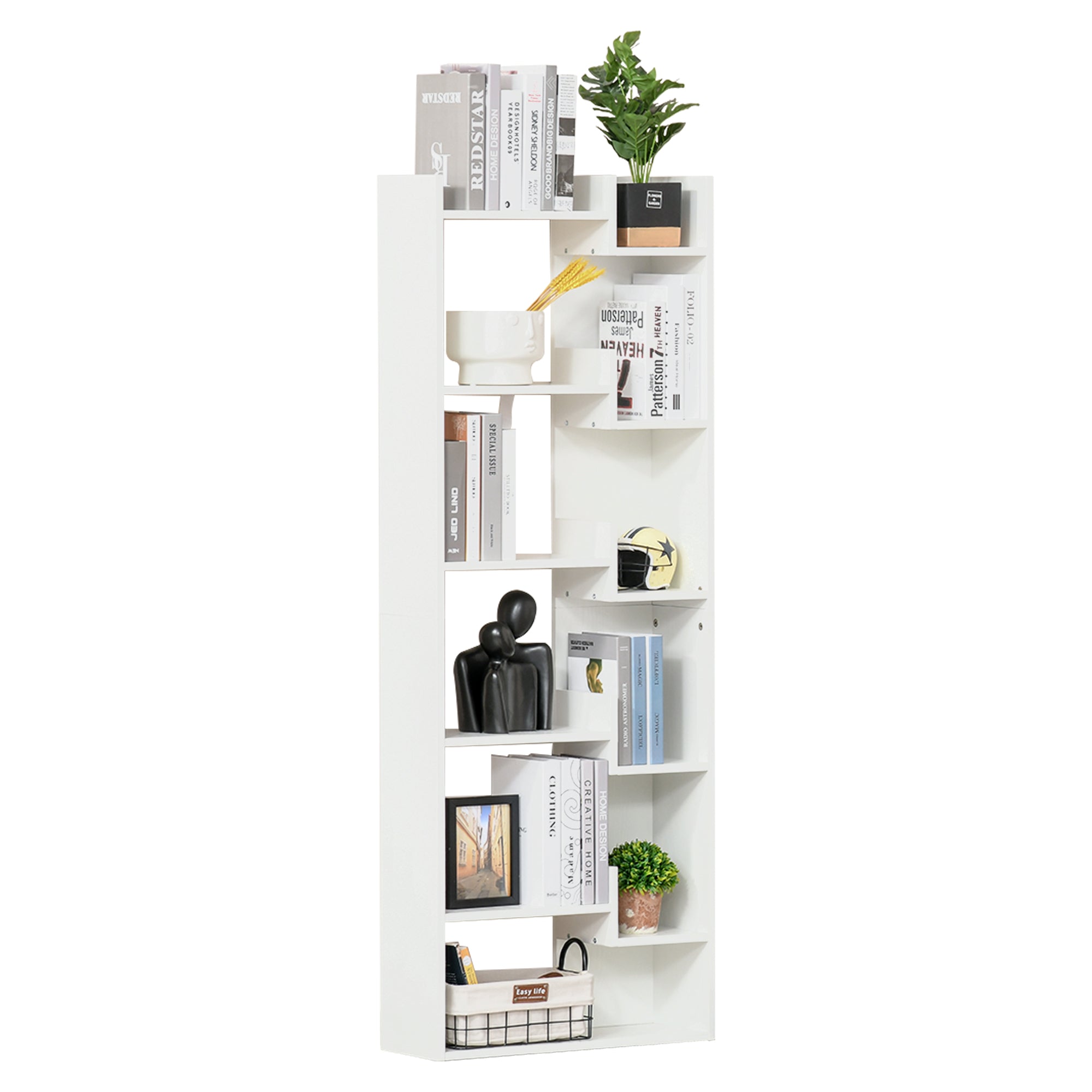 6-Tier Tall Bookshelf, Modern bookcase, Floor Standing Shelving, Display Rack for Living Room, Home Office, White Display Bookshelves   at Gallery Canada