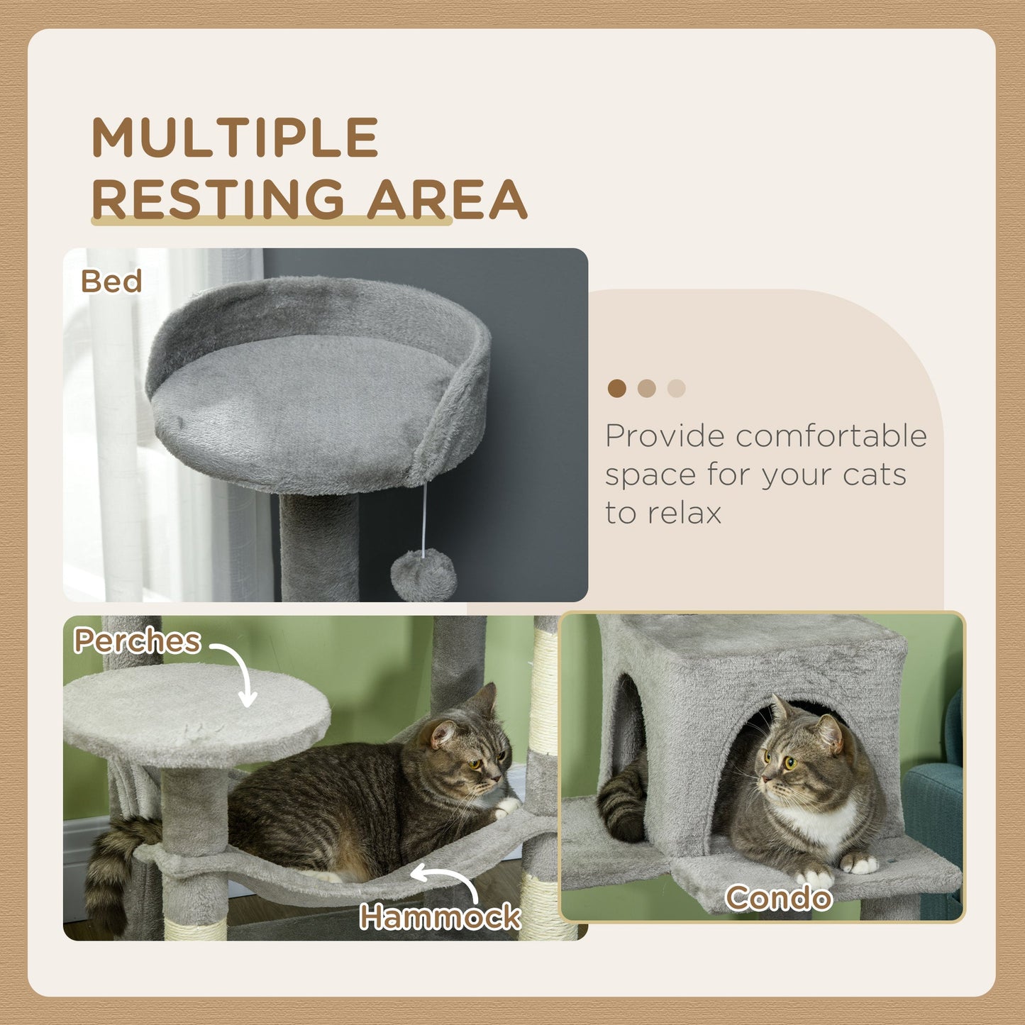 Tall Cat Tree for Indoor Cats, 57" Multi-Level Cat Tower with Hammock, Cat Bed, Cat Condo with Sisal Scratching Posts, Grey Cat Towers   at Gallery Canada